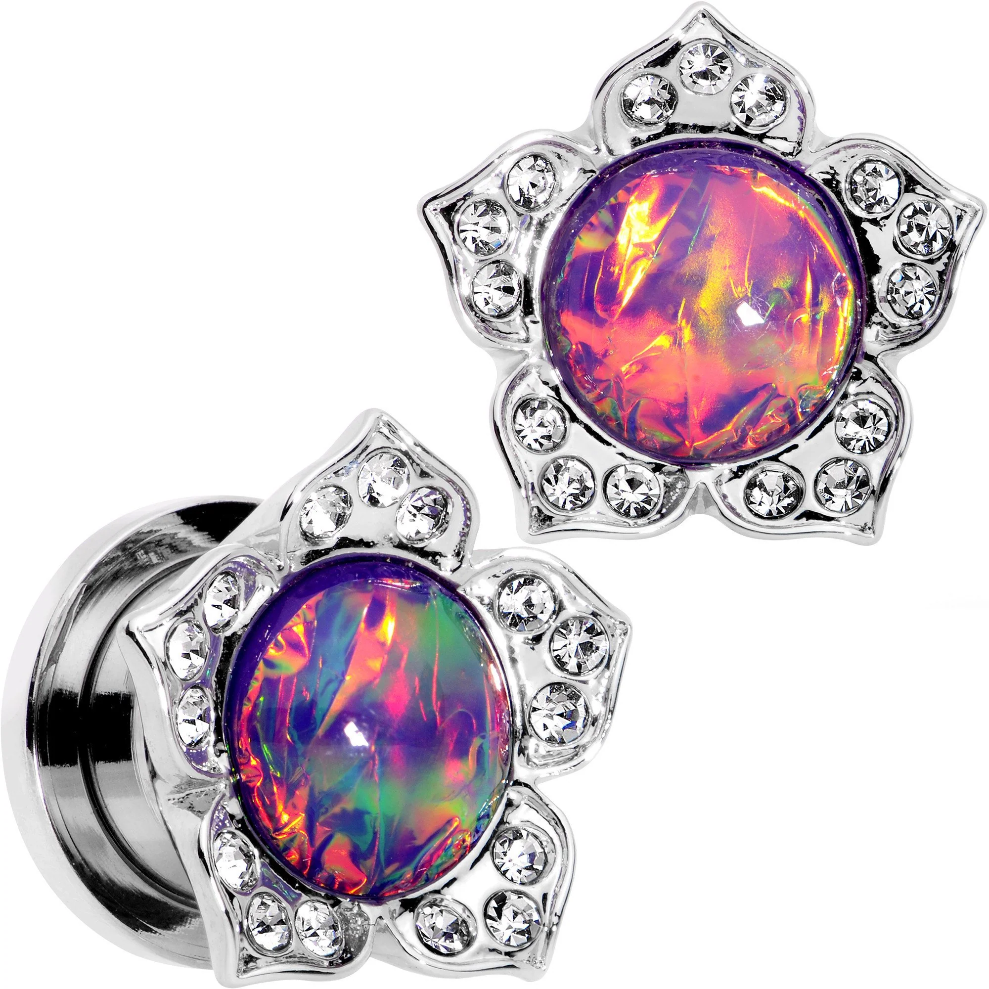 Purple Faux Opal Wild Flower Screw Fit Tunnel Plug Set 0G to 1" - Image 3