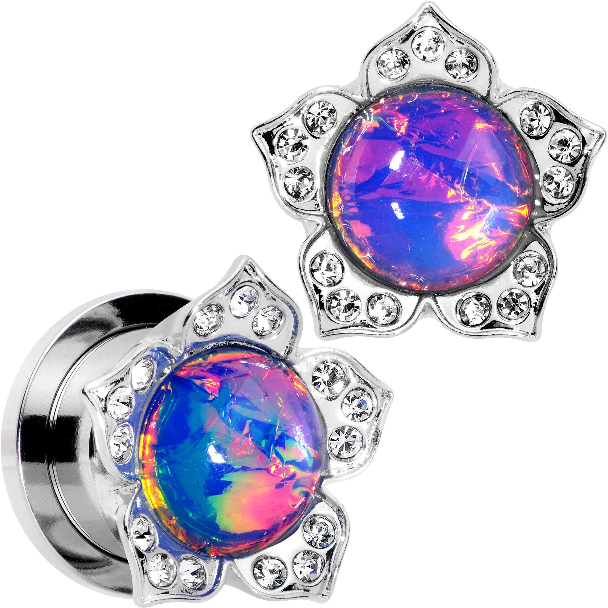 Purple Faux Opal Wild Flower Screw Fit Tunnel Plug Set 0G to 1" - Image 4