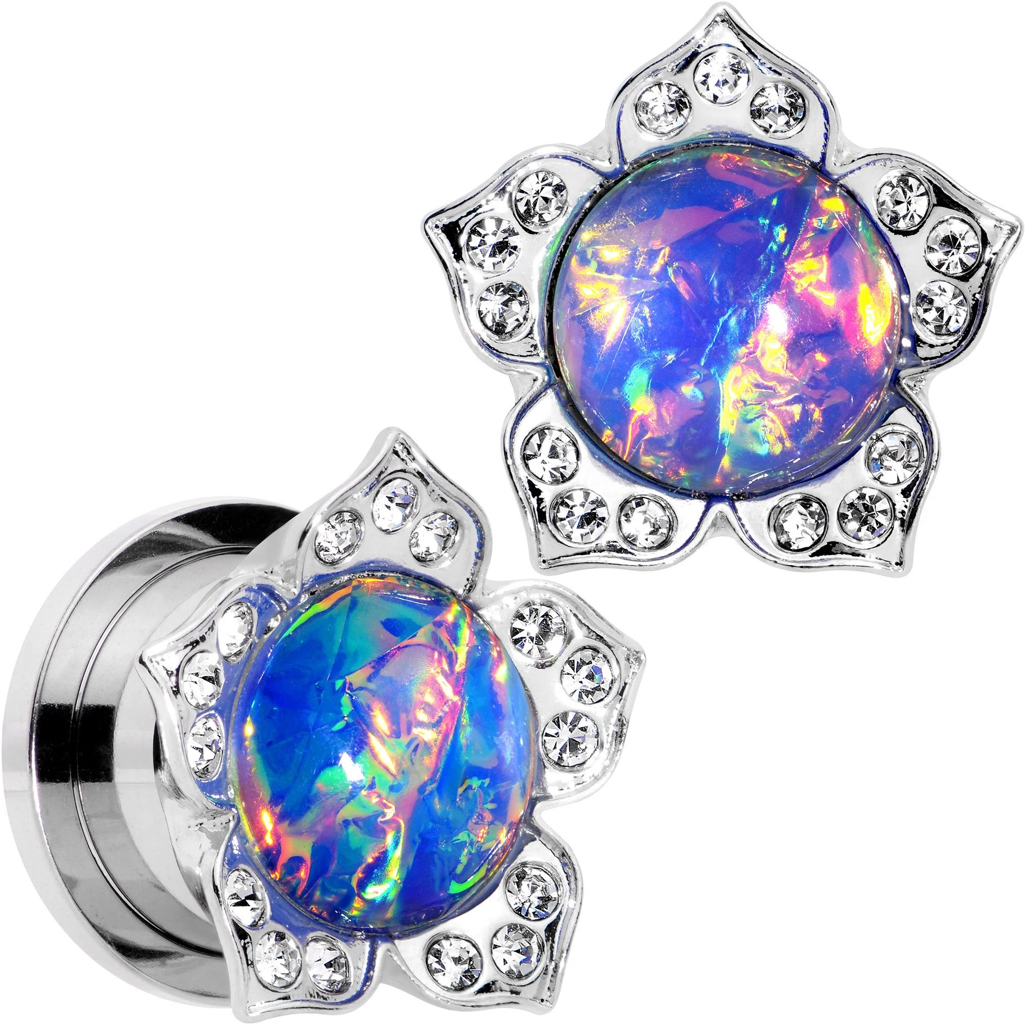 Purple Faux Opal Wild Flower Screw Fit Tunnel Plug Set 0G to 1" - Image 5