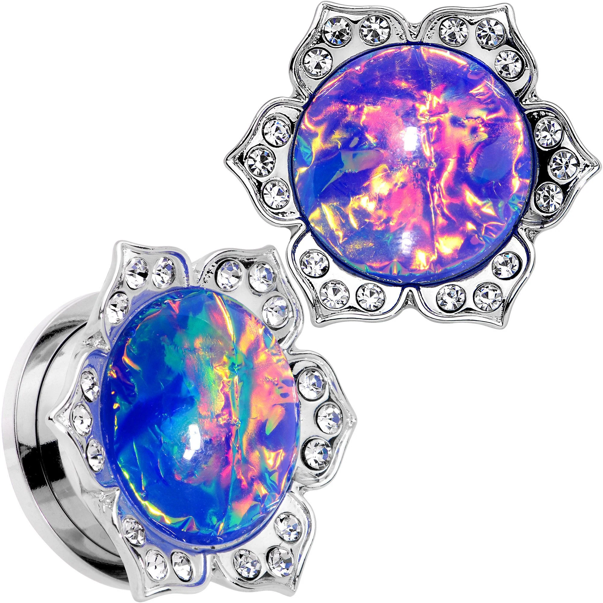 Purple Faux Opal Wild Flower Screw Fit Tunnel Plug Set 0G to 1" - Image 7