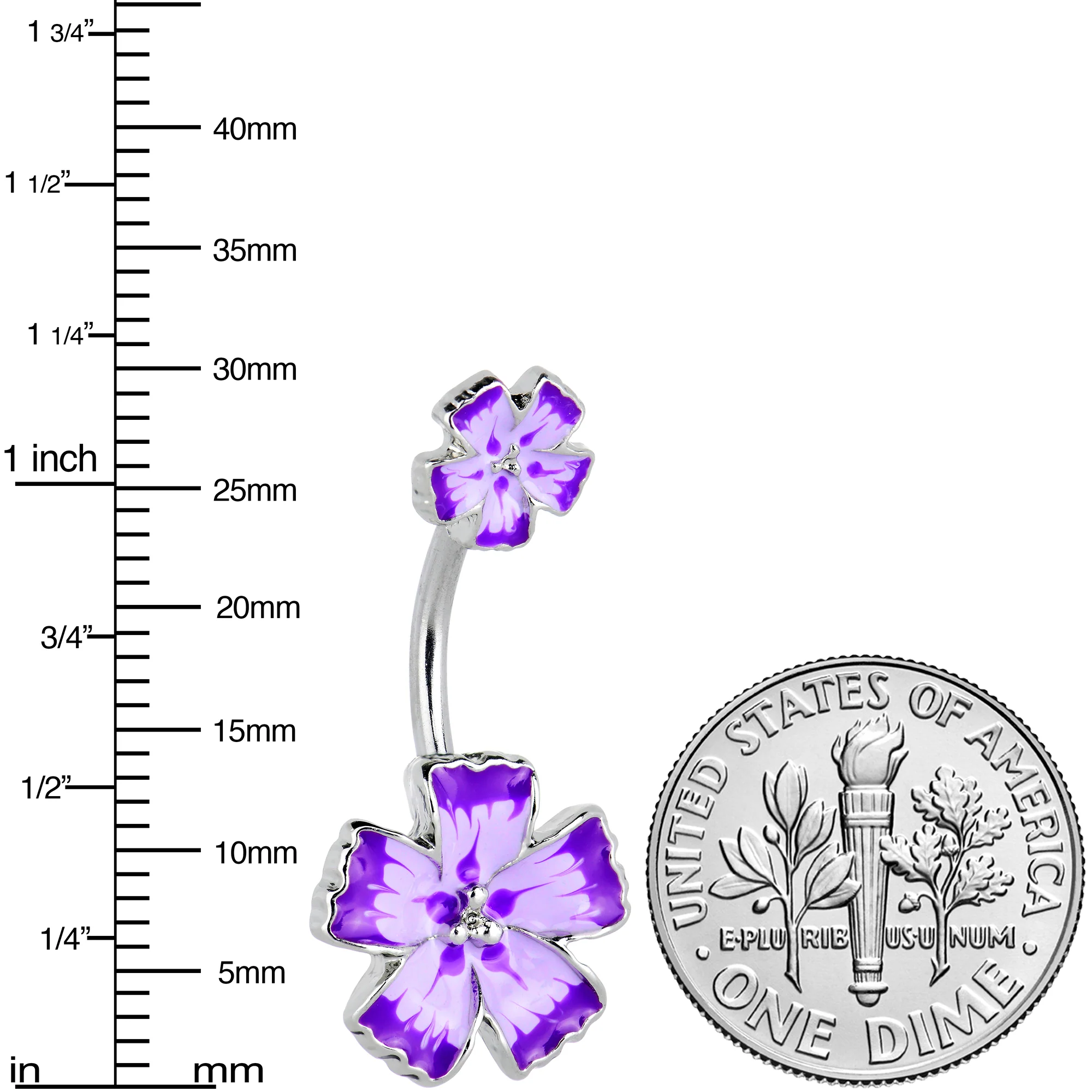 Purple Flower Textured Center Double Mount Belly Ring - Image 3