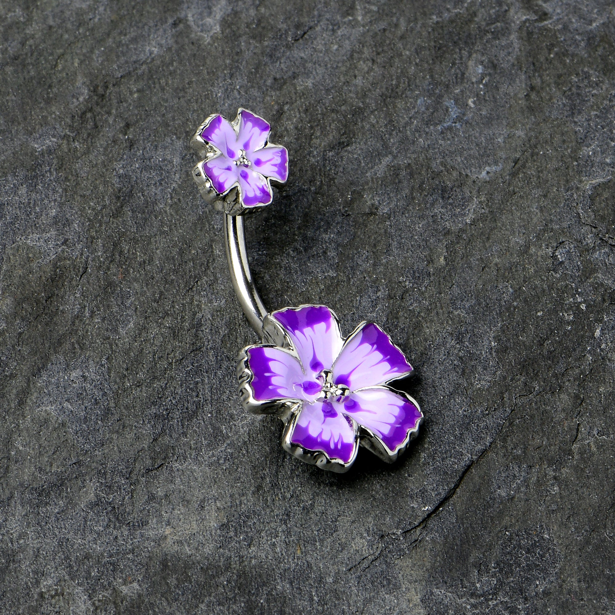 Purple Flower Textured Center Double Mount Belly Ring - Image 6
