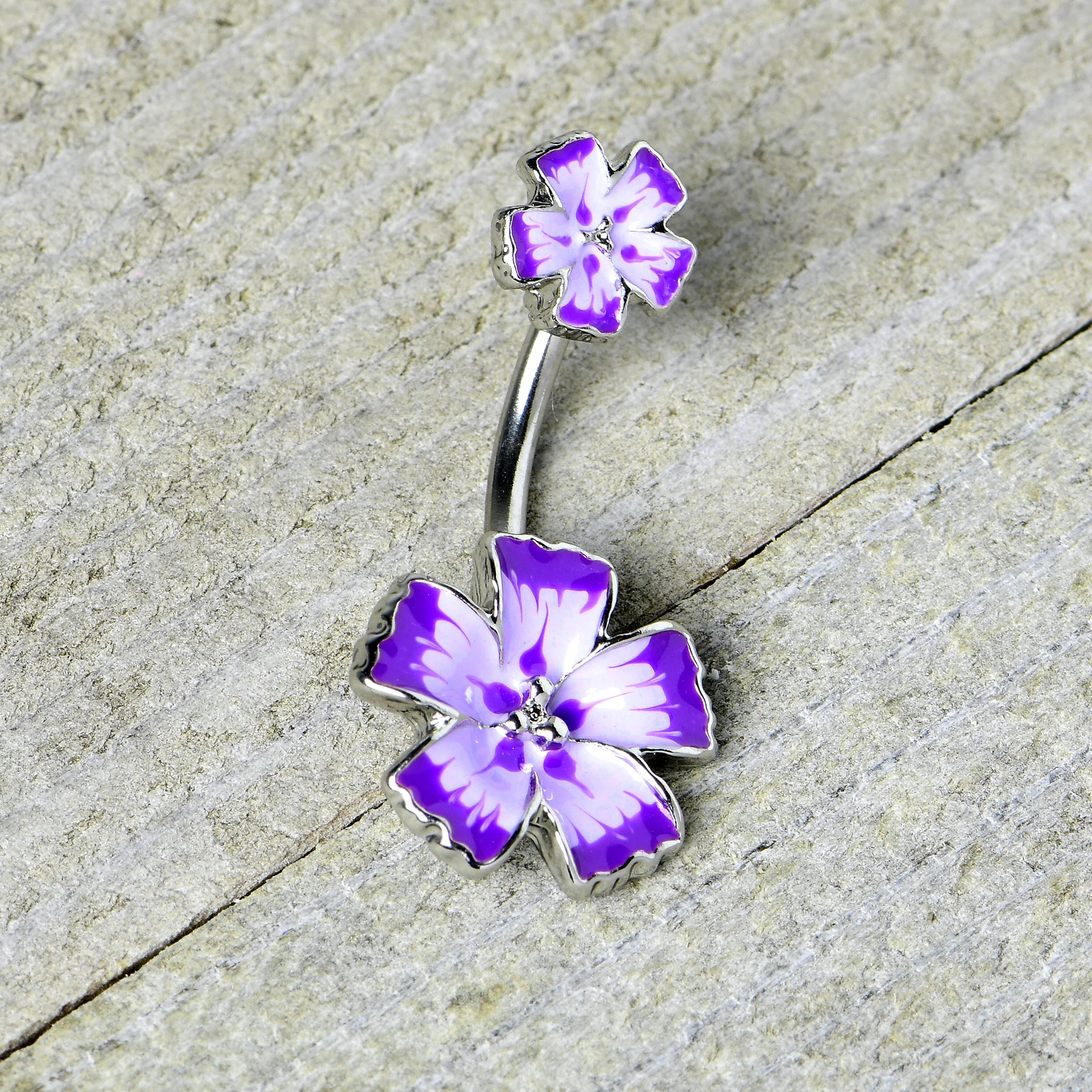 Purple Flower Textured Center Double Mount Belly Ring - Image 7