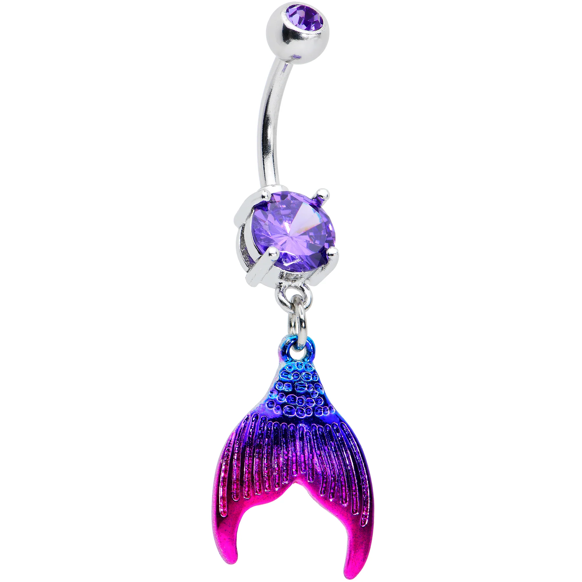 Purple Gem Aqua Pink Mermaid Scale Tail Dangle Belly Ring - Image 8