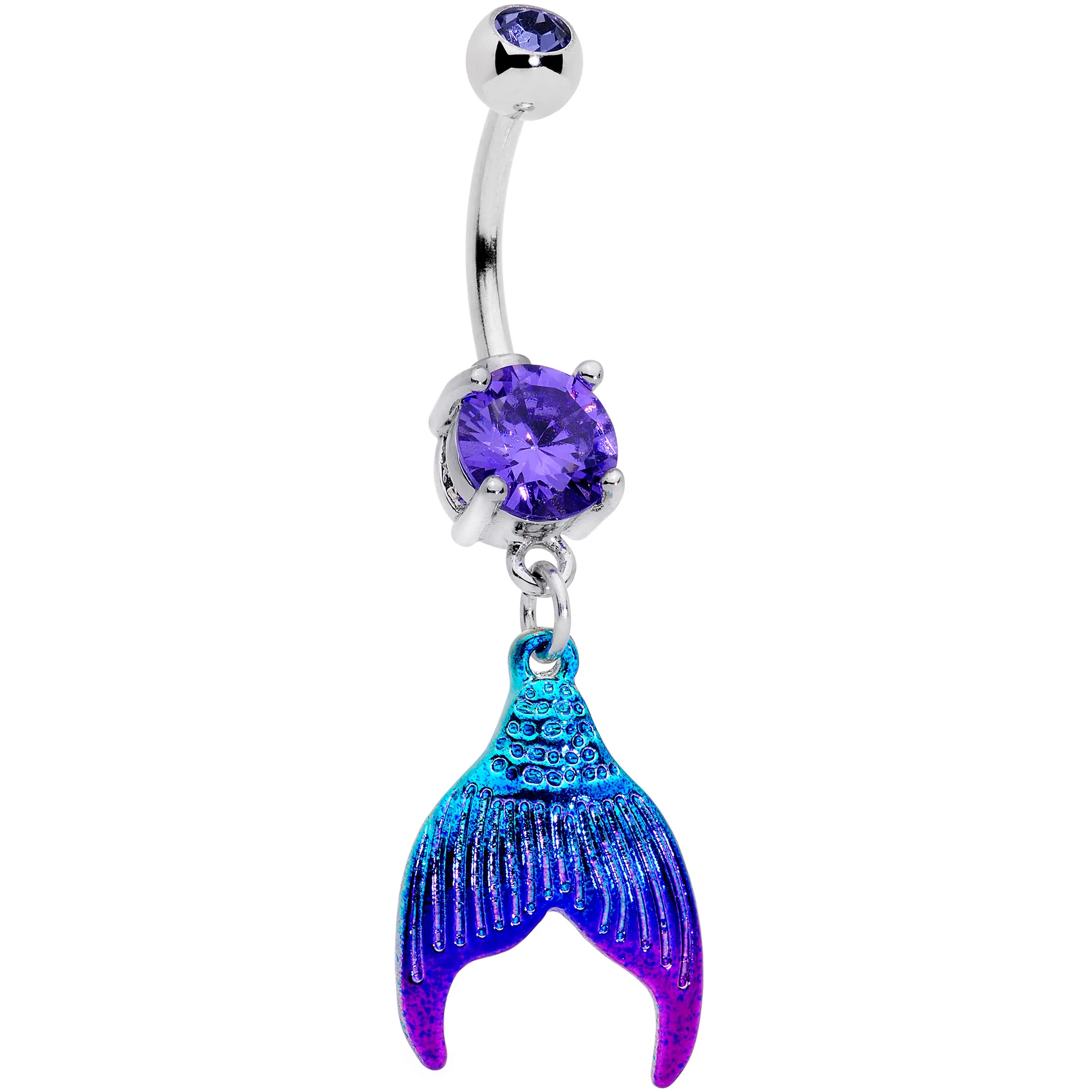Purple Gem Aqua Pink Mermaid Scale Tail Dangle Belly Ring - Image 9