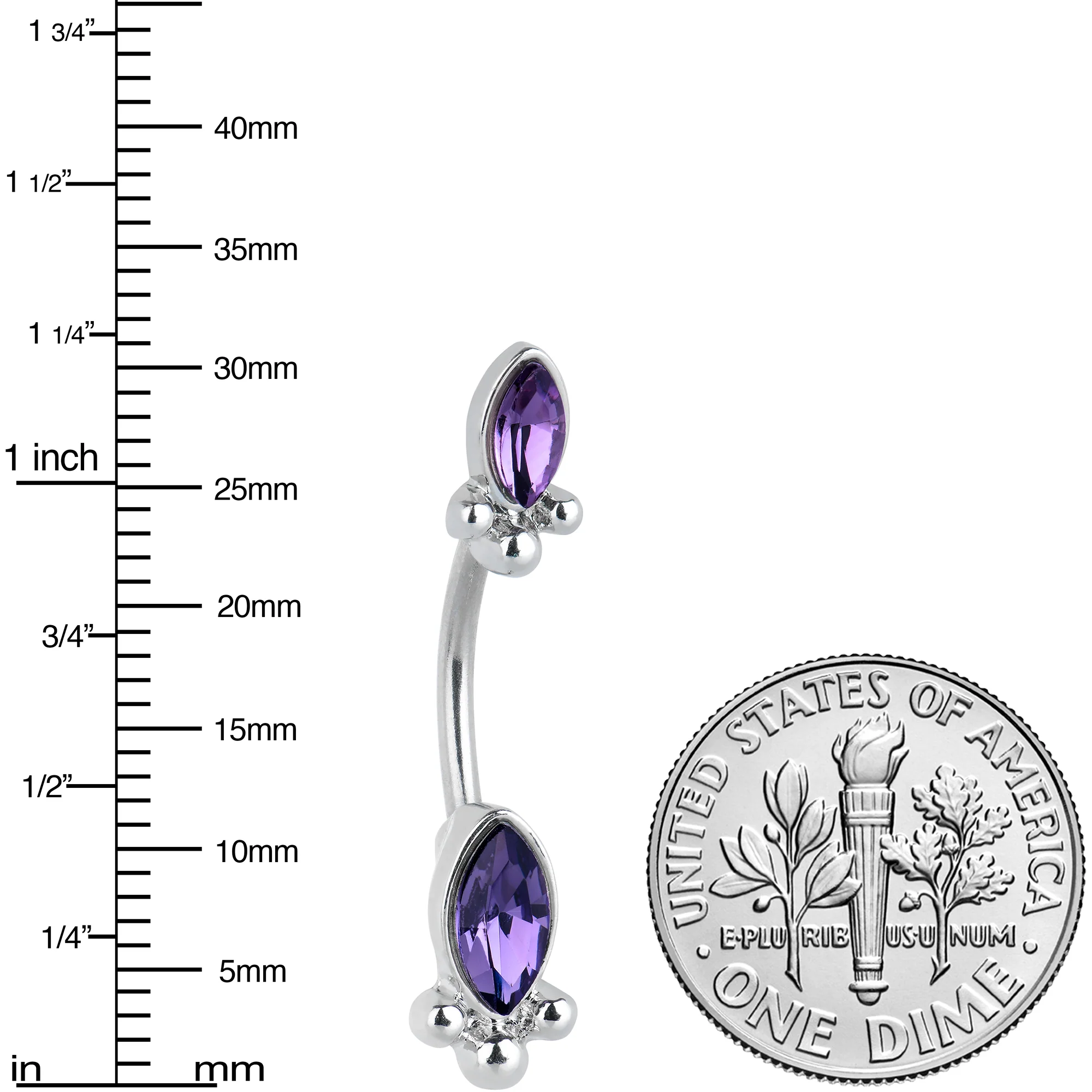 Purple Gem Art Deco Ovals Double Mount Belly Ring - Image 3