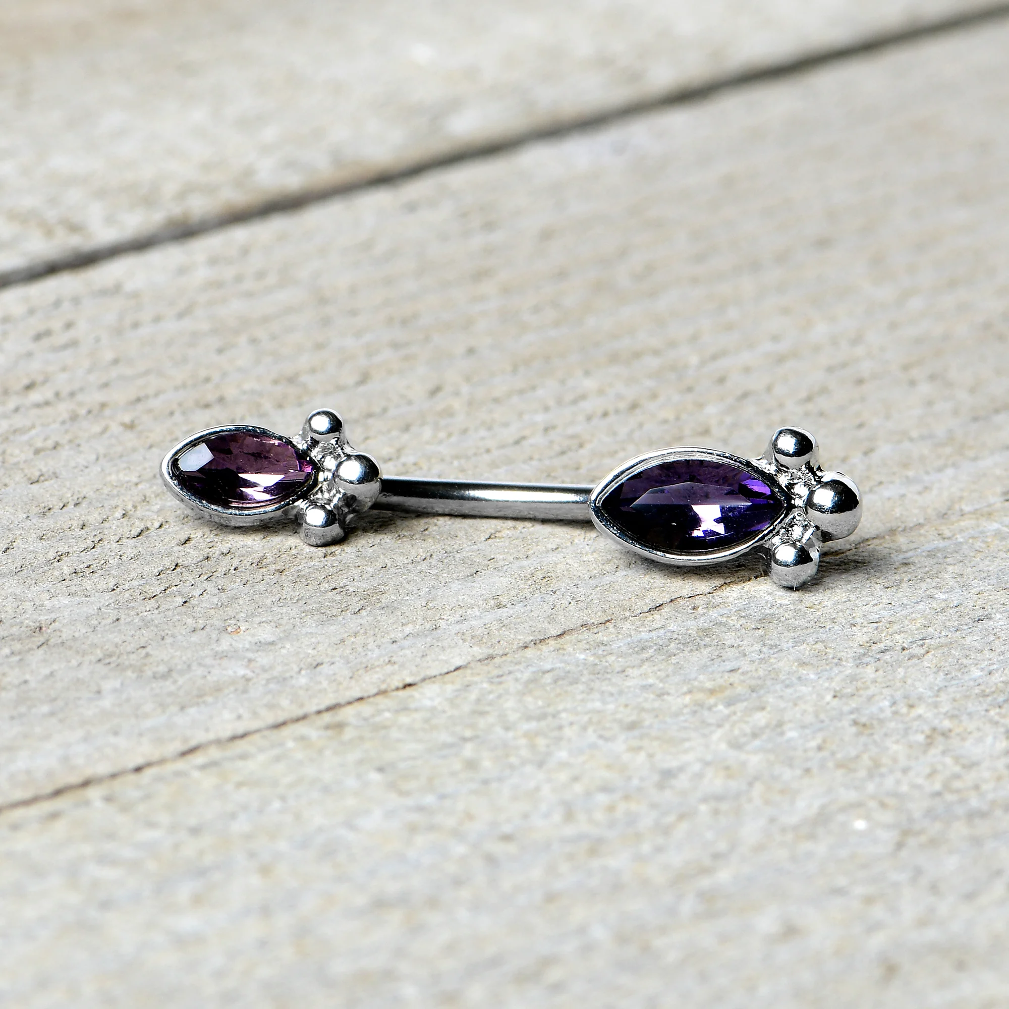 Purple Gem Art Deco Ovals Double Mount Belly Ring - Image 5