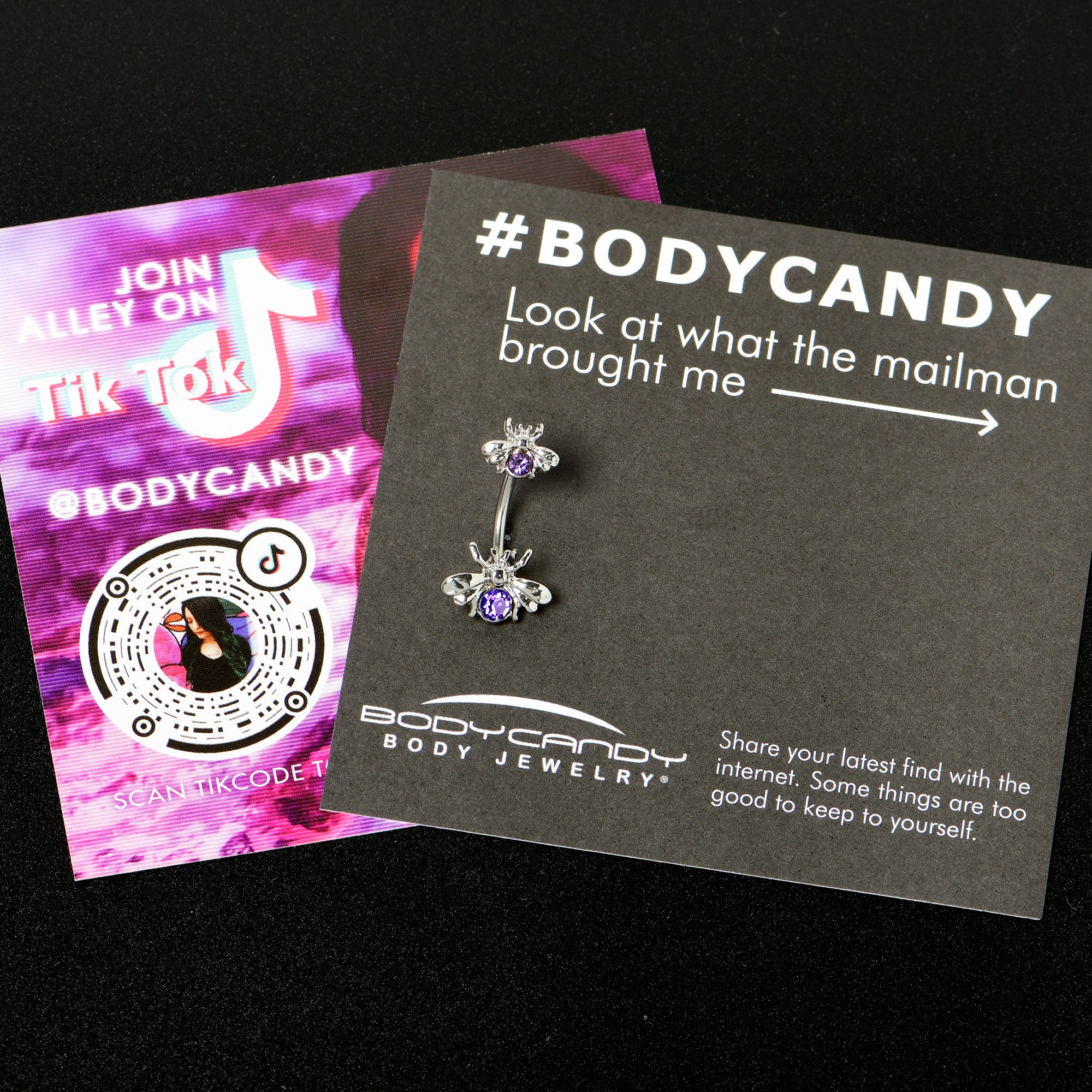 Purple Gem Bees Beautiful Insect Double Mount Belly Ring - Image 4