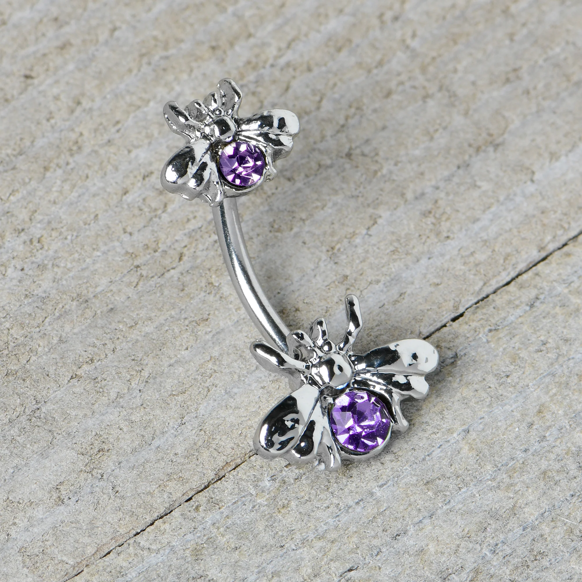 Purple Gem Bees Beautiful Insect Double Mount Belly Ring - Image 5