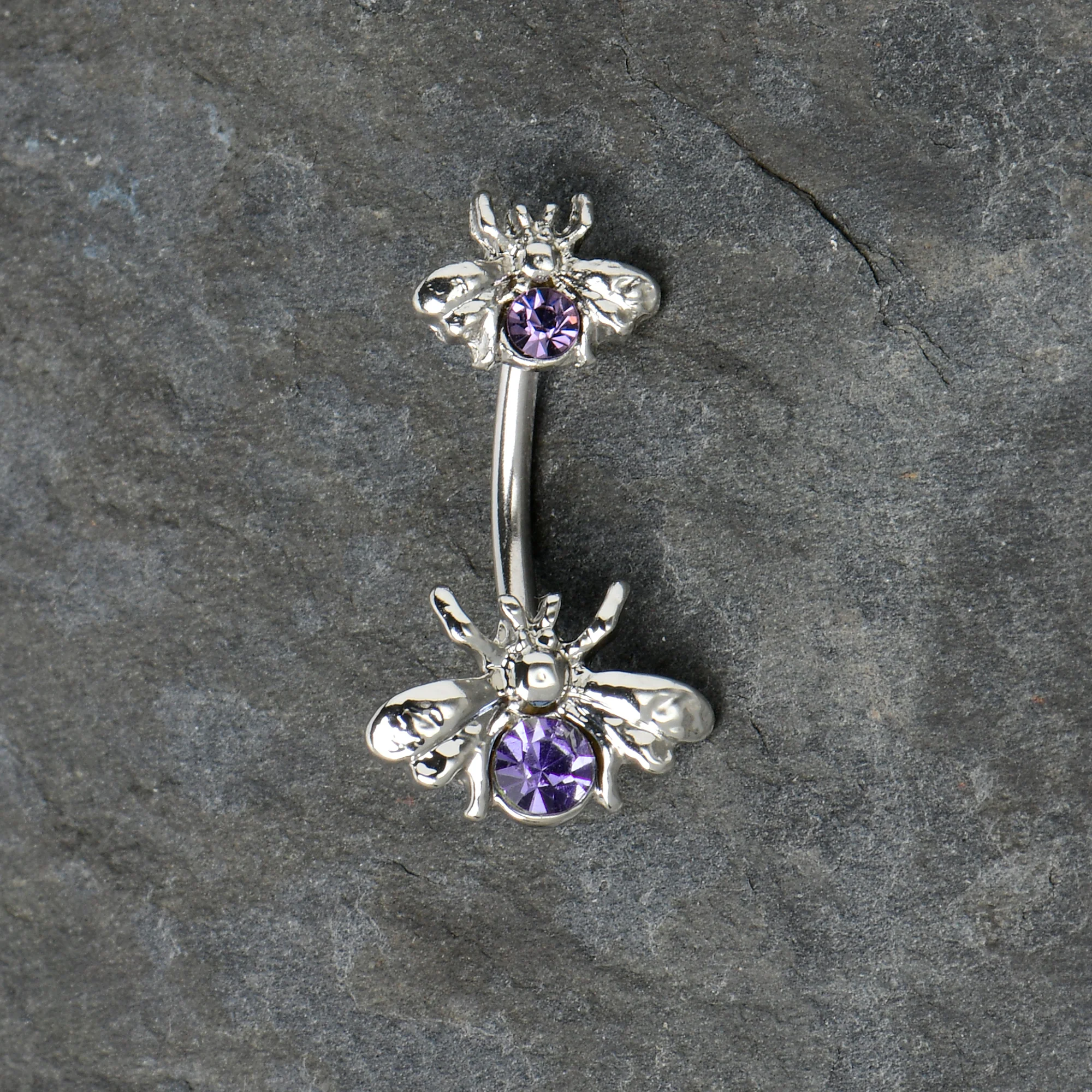 Purple Gem Bees Beautiful Insect Double Mount Belly Ring - Image 6
