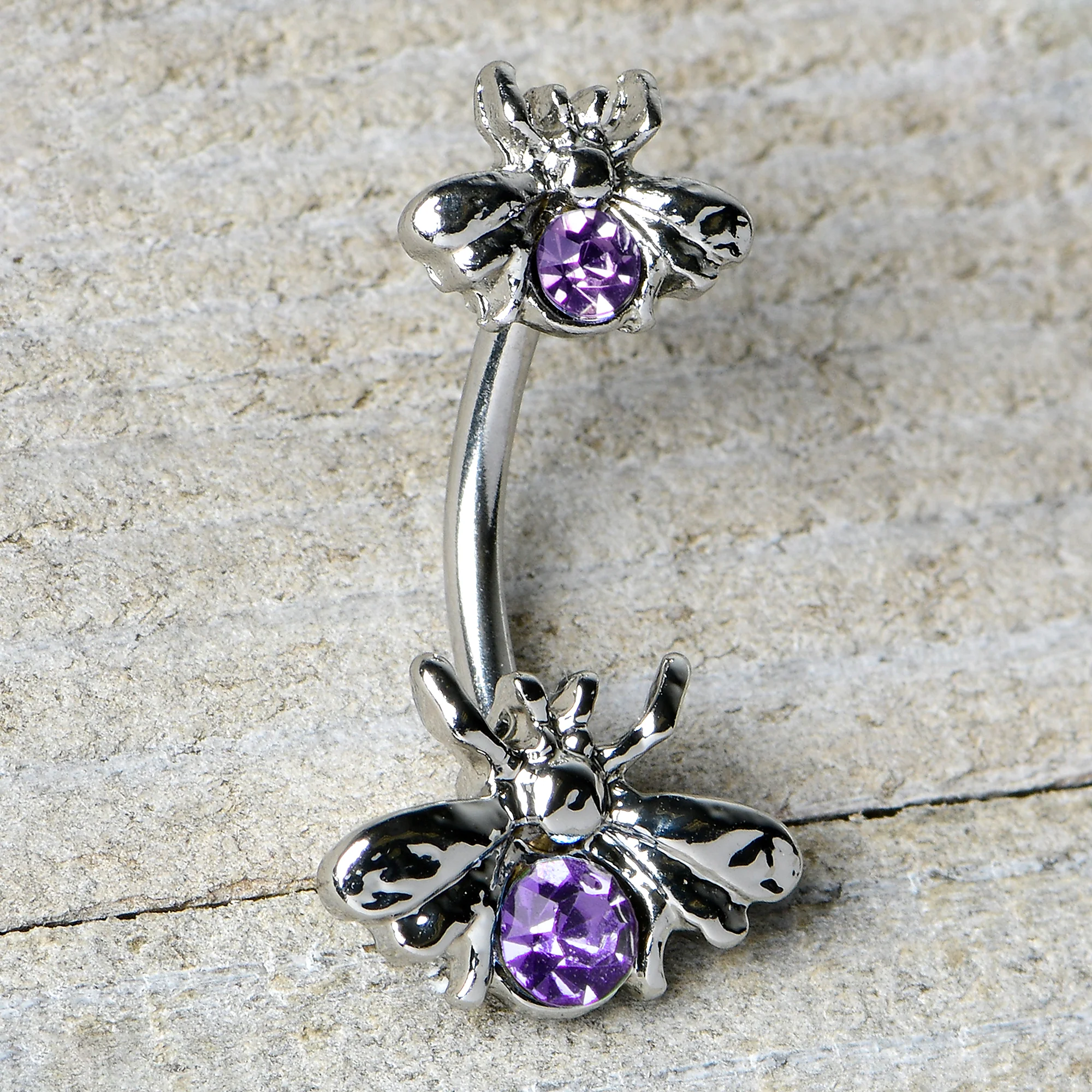 Purple Gem Bees Beautiful Insect Double Mount Belly Ring - Image 7