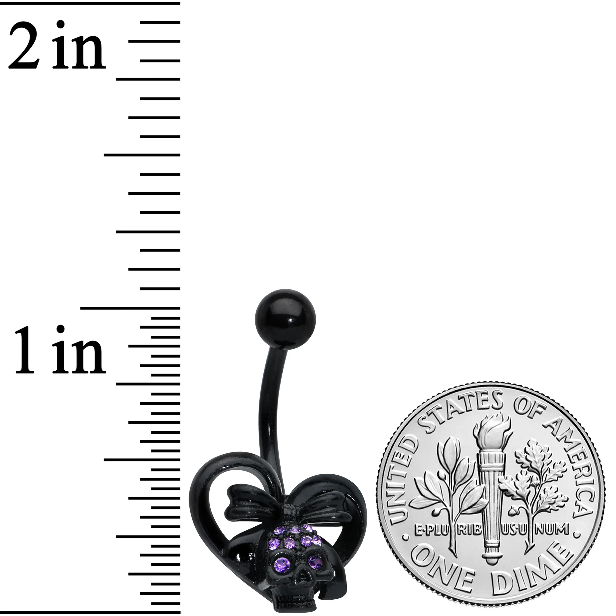 Purple Gem Black Heart Skull Bow Valentines Day Belly Ring - Image 2