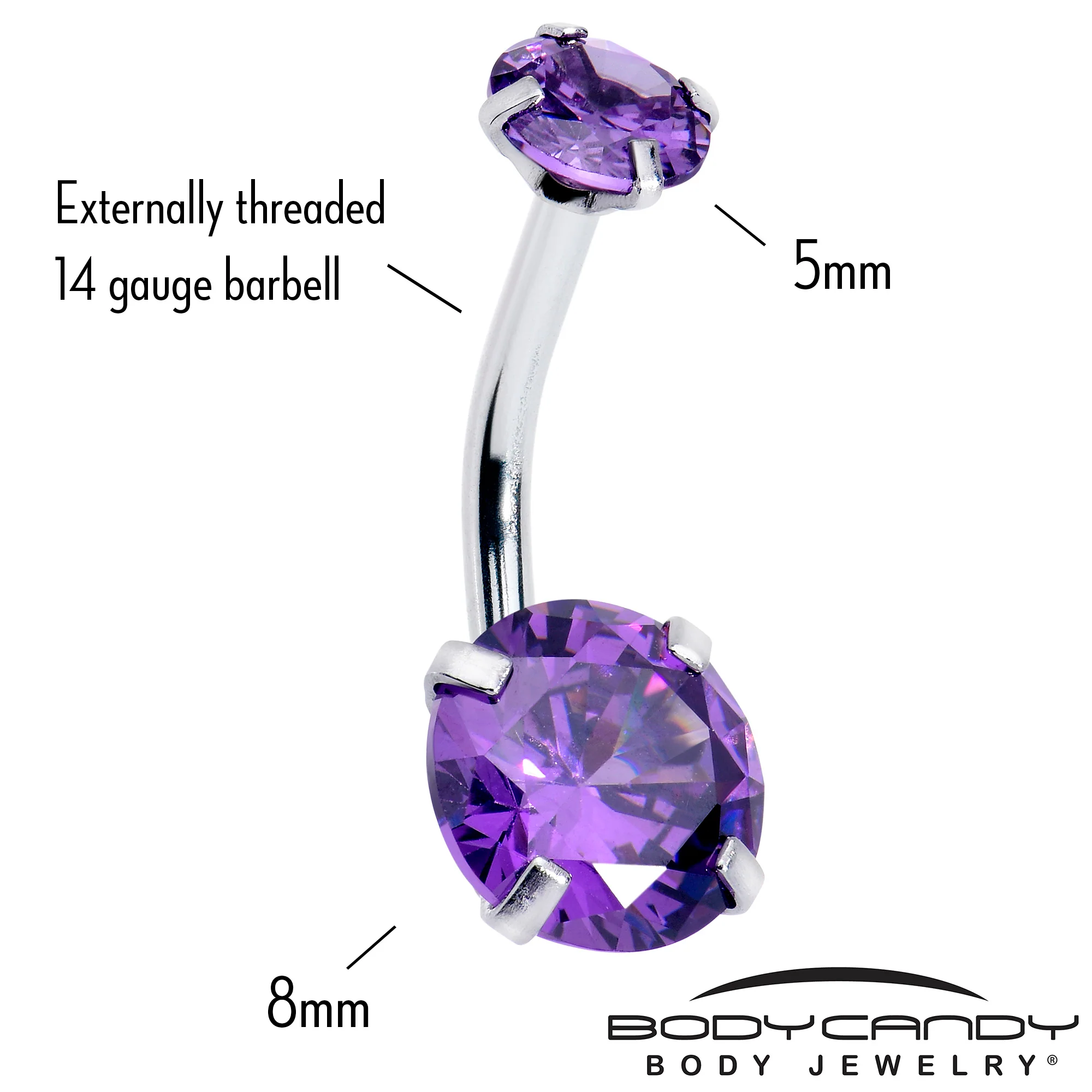 Purple Gem February Birthstone Double Mount Belly Ring - Image 2