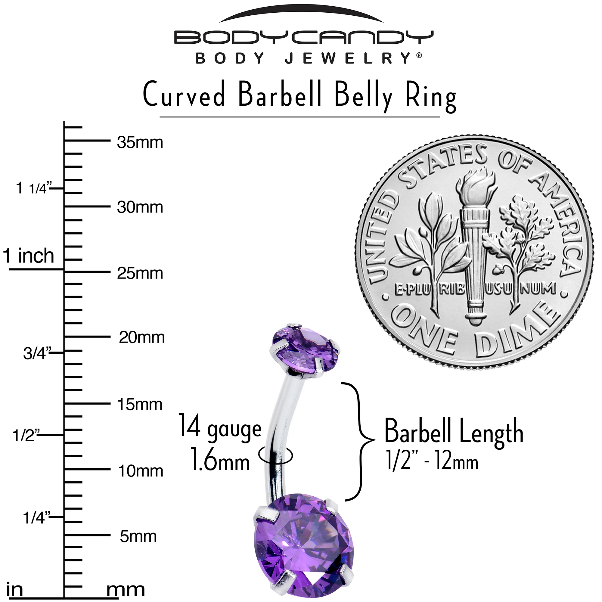 Purple Gem February Birthstone Double Mount Belly Ring - Image 3