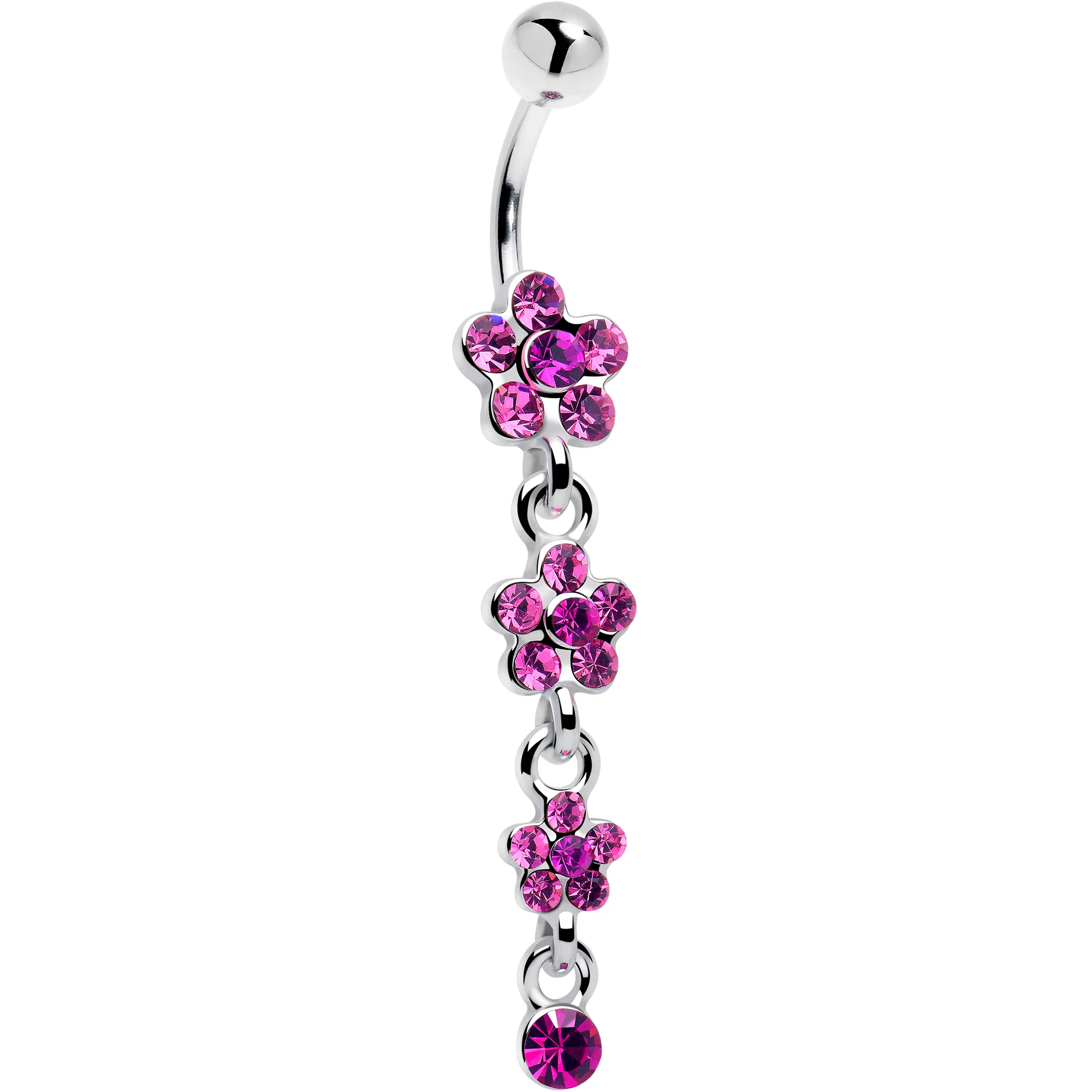 Purple Gem Flower Chain Dangle Belly Ring