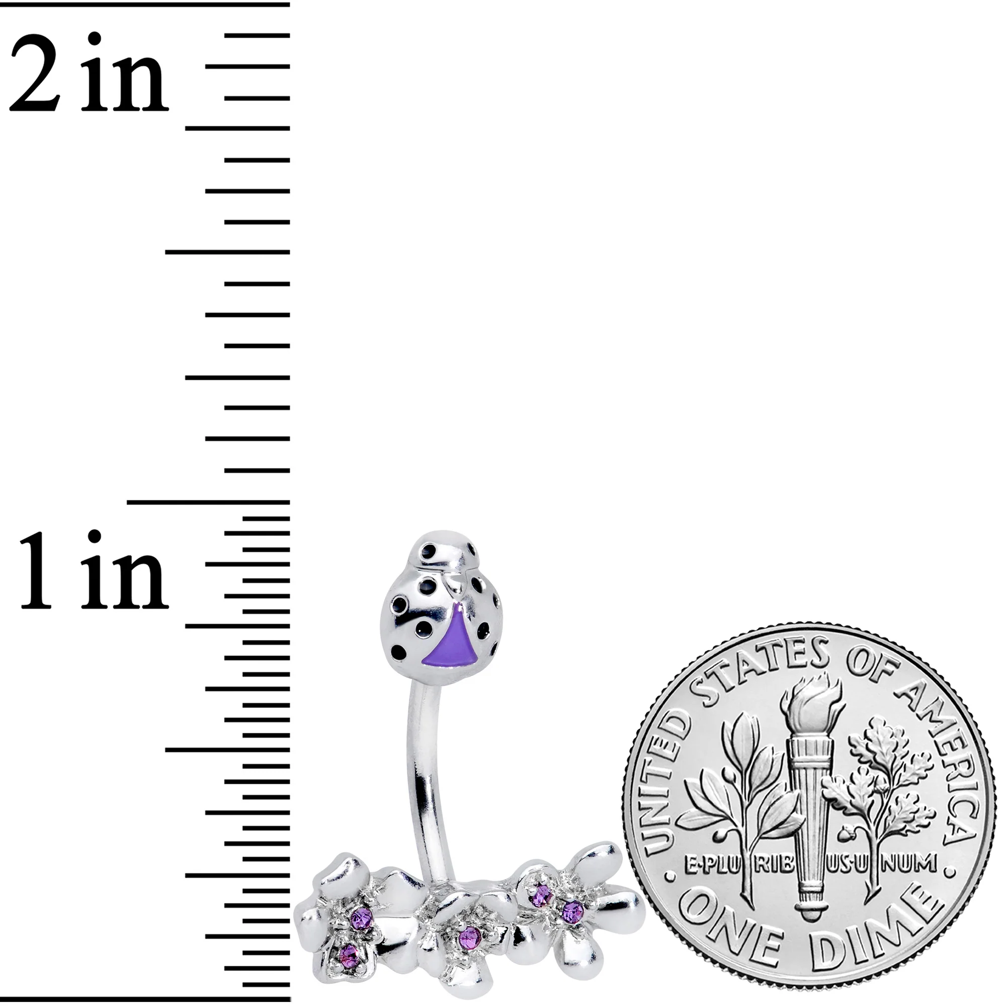 Purple Gem Ladybug Flower Trio Double Mount Belly Ring - Image 2