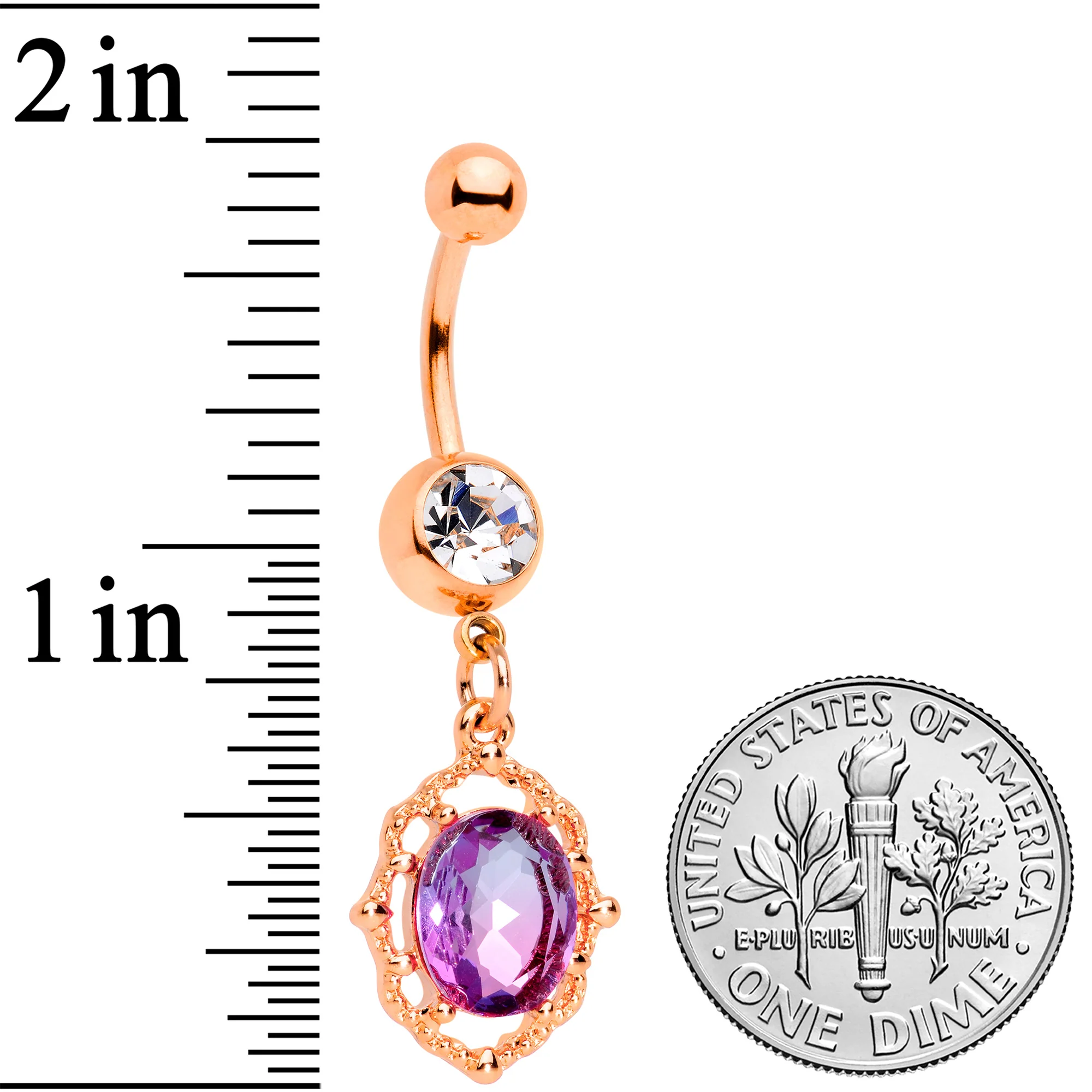 Purple Gem Rose Gold Tone Dangle Belly Ring - Image 2