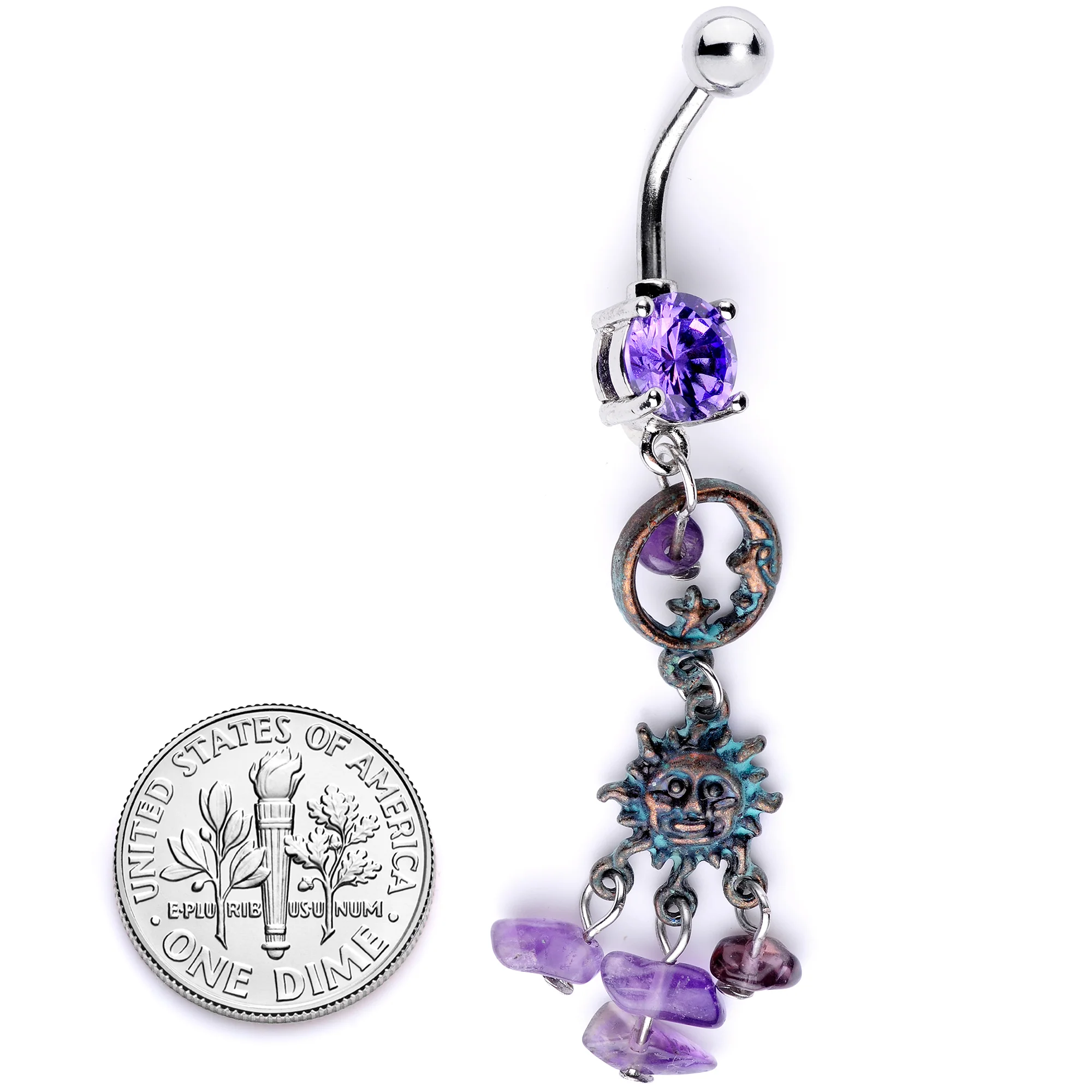 Purple Gem Solstice Sun Moon Dangle Belly Ring - Image 6
