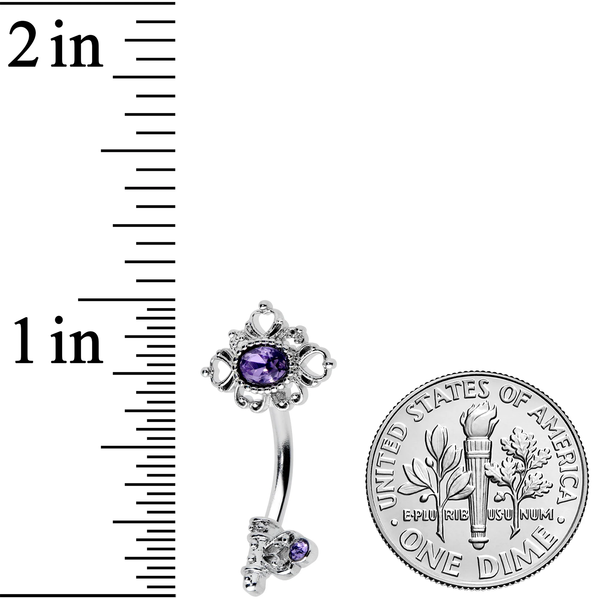 Purple Gem Unlock My Heart Key Valentines Day Double Mount Belly Ring - Image 2