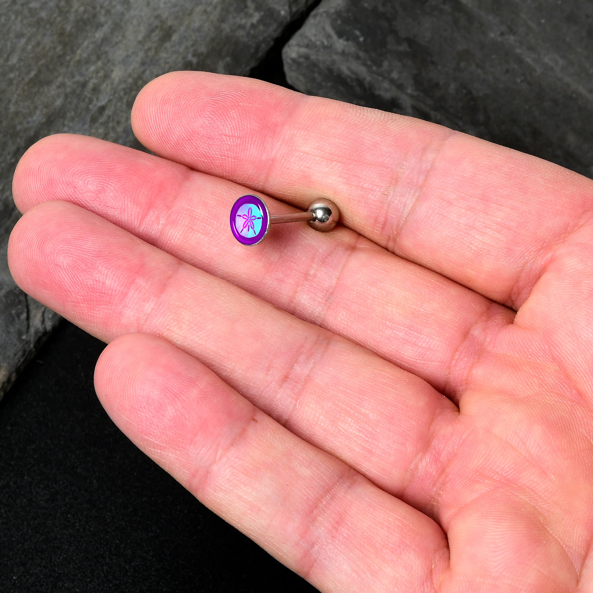 Purple Nautical Sand Dollar Barbell Tongue Ring by Onyx O - Image 2