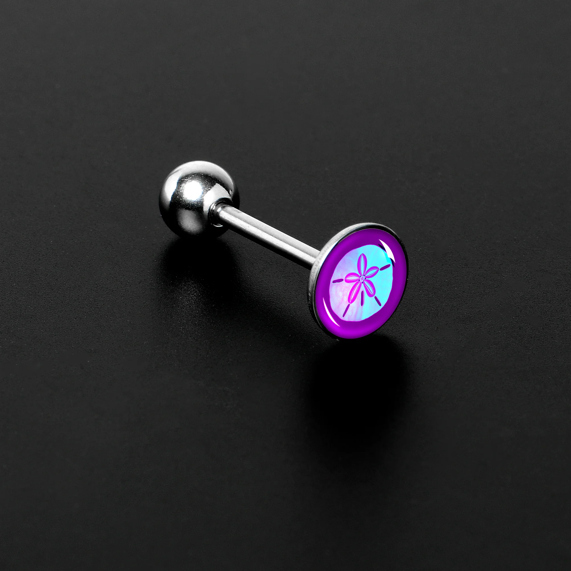 Purple Nautical Sand Dollar Barbell Tongue Ring by Onyx O - Image 4