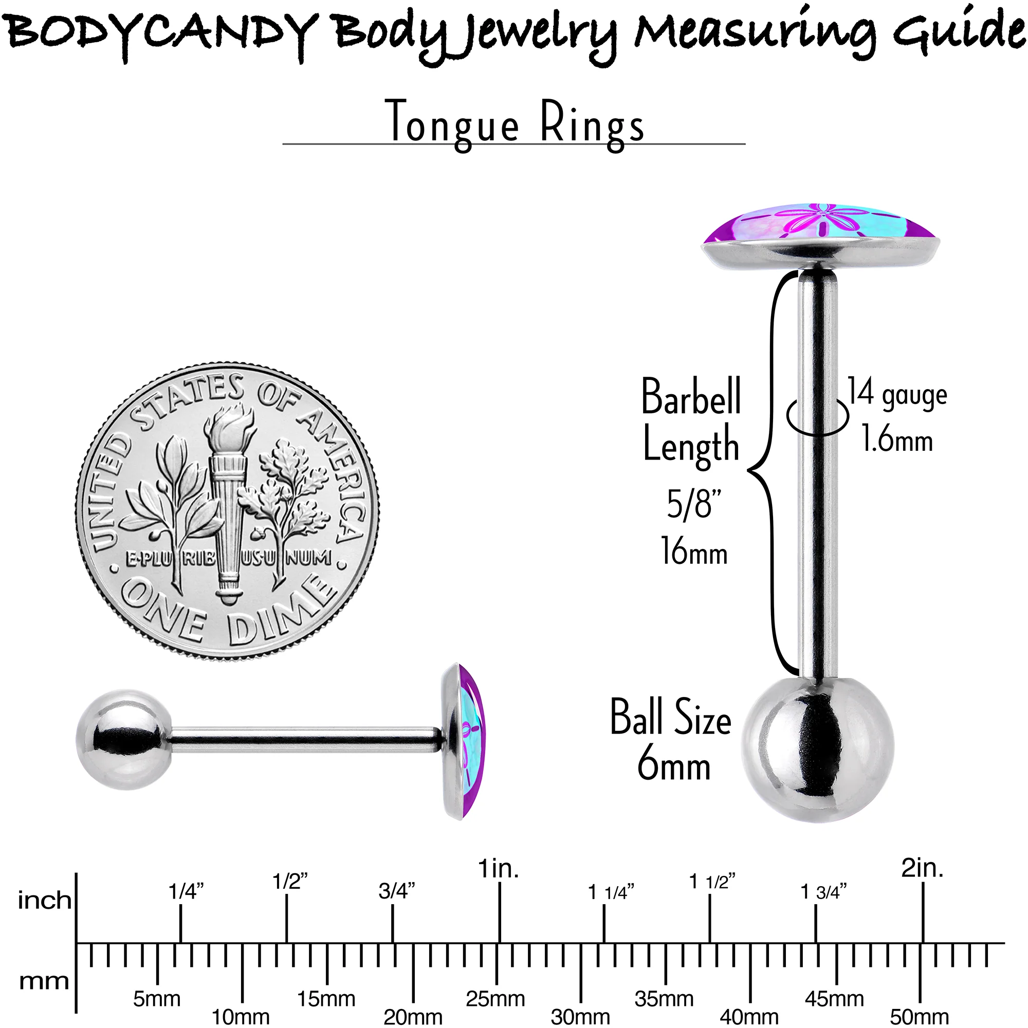 Purple Nautical Sand Dollar Barbell Tongue Ring by Onyx O - Image 5