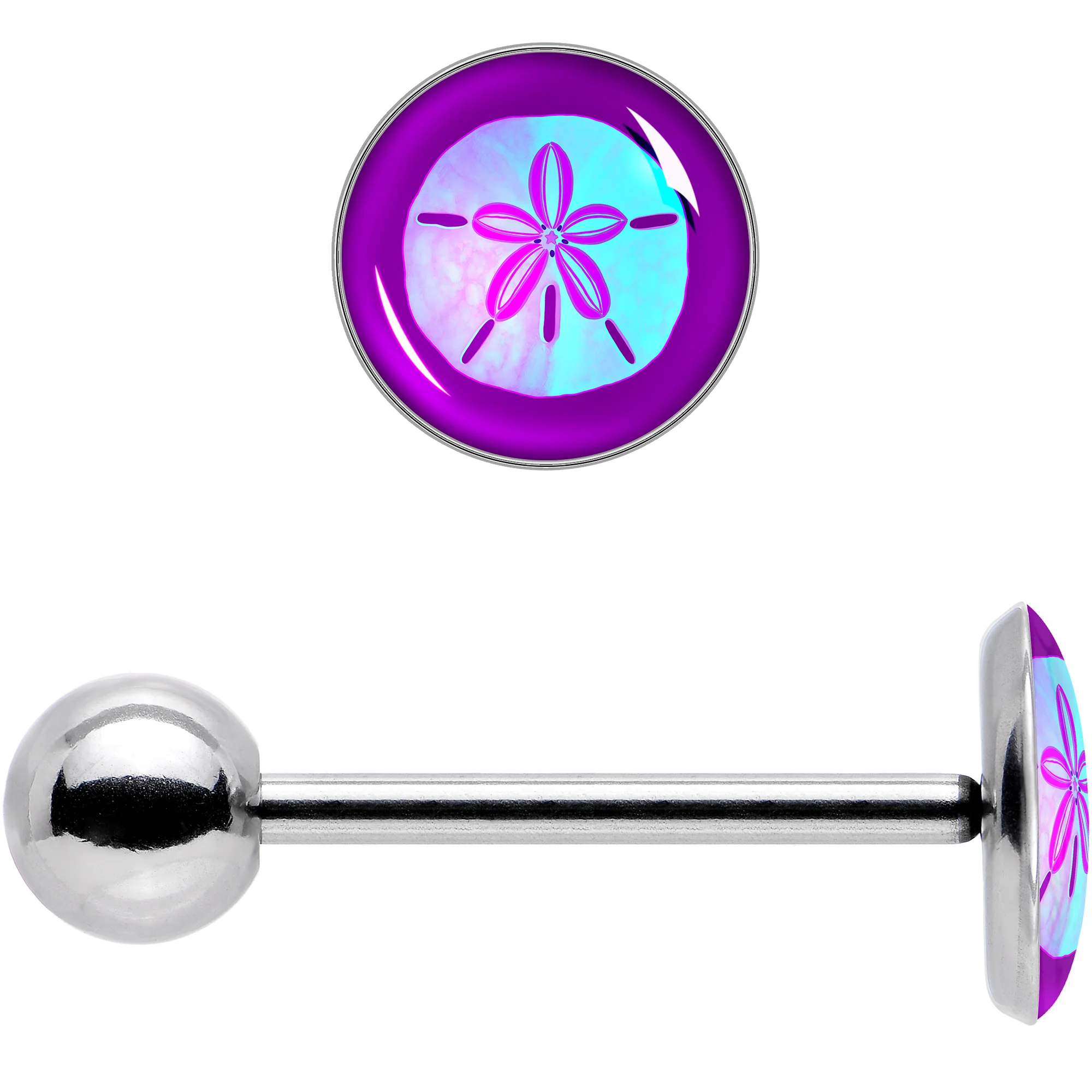 Purple Nautical Sand Dollar Barbell Tongue Ring by Onyx O - Image 8