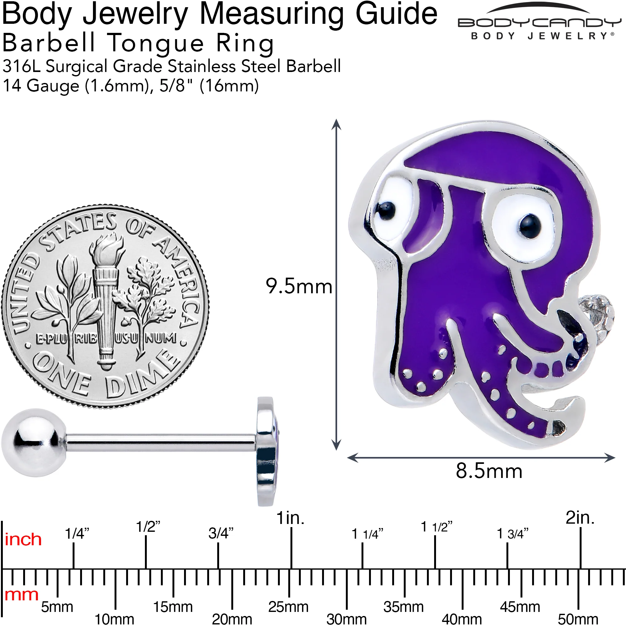 Purple Octopus Barbell Tongue Ring - Image 4
