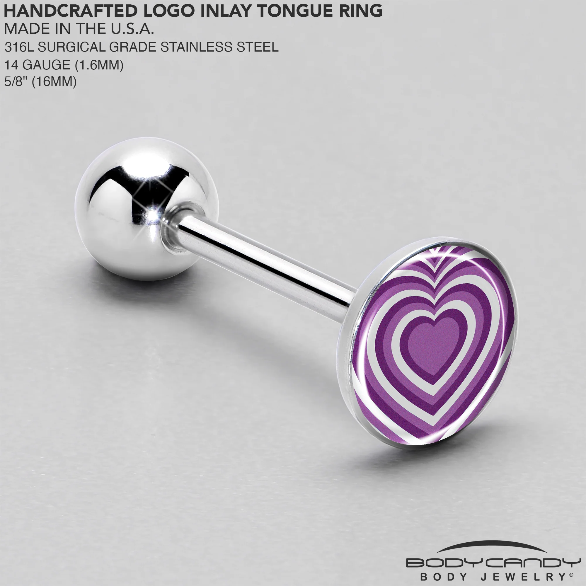 Purple Retro Heart Barbell Tongue Ring by Onyx O - Image 4
