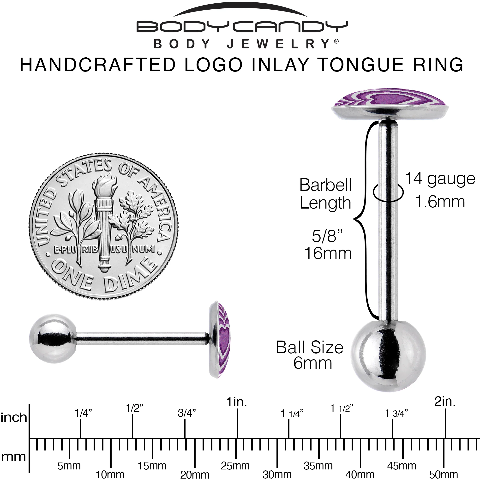 Purple Retro Heart Barbell Tongue Ring by Onyx O - Image 5