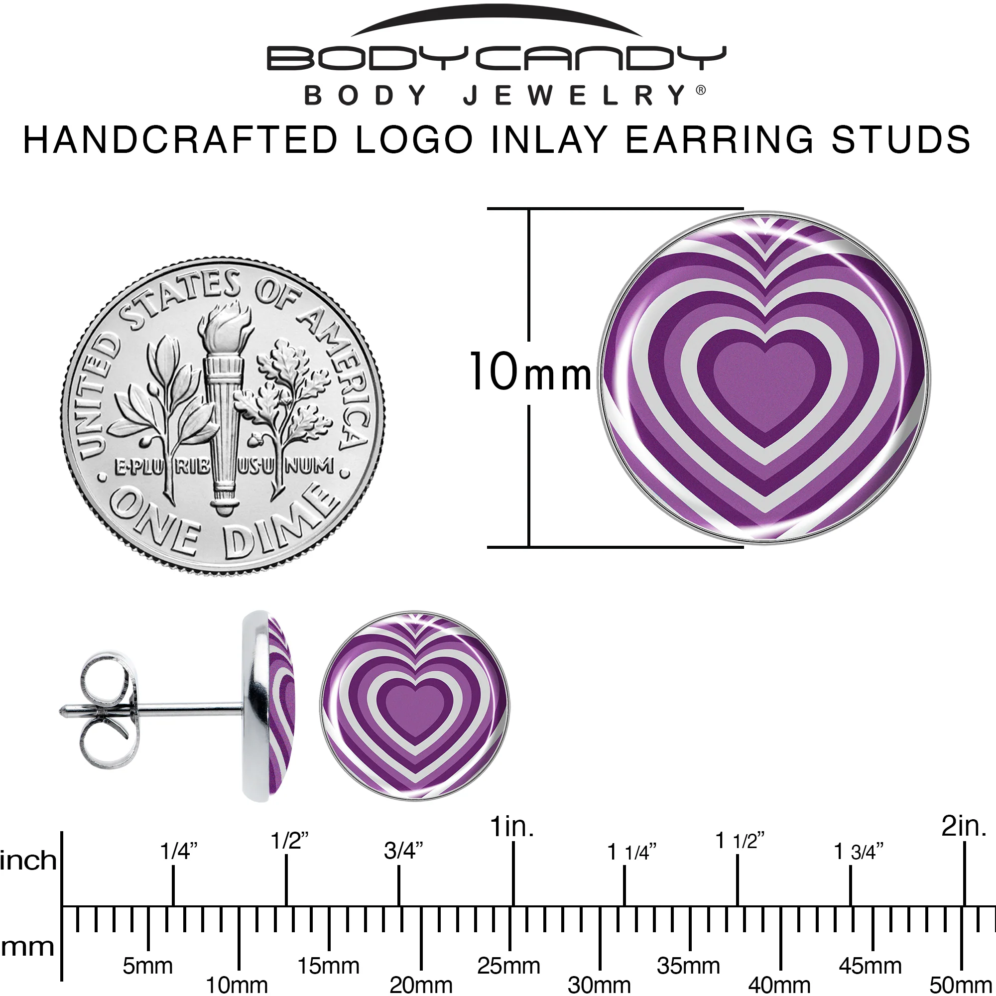 Purple Retro Heart Stud Earrings by Onyx O - Image 6