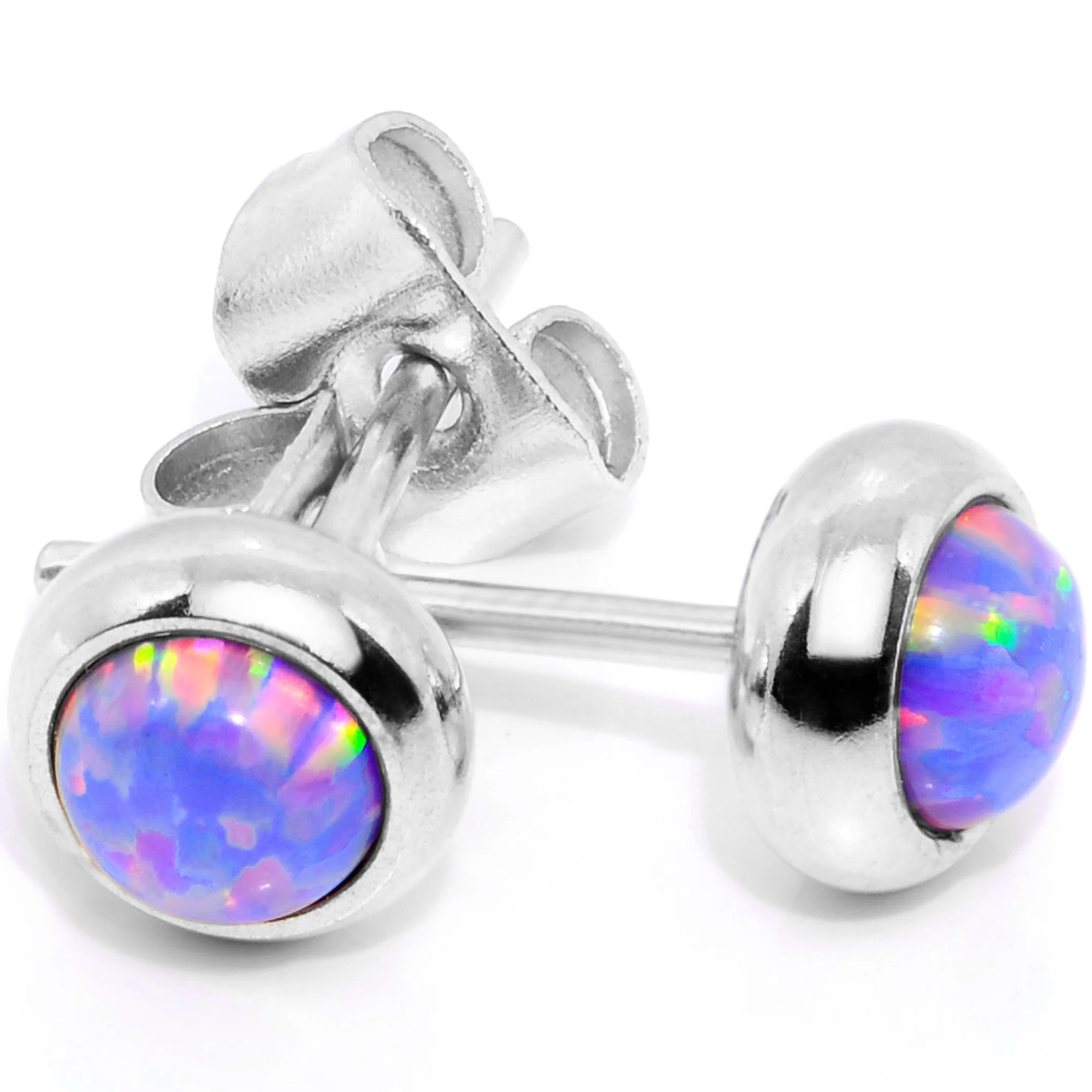 Purple Synthetic Opal 316L Surgical Steel Stud Earrings - Image 2