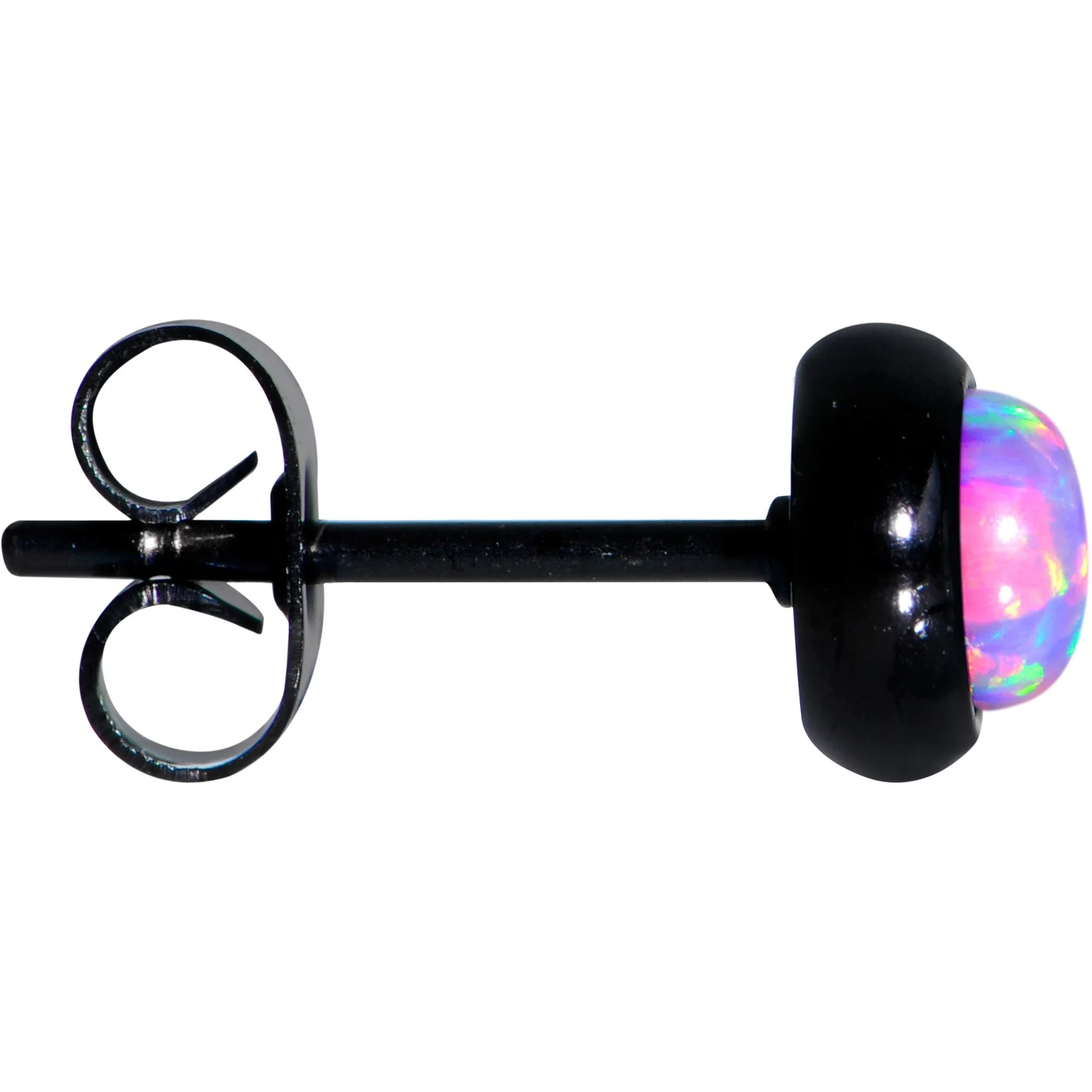 Purple Synthetic Opal Black IP 316L Surgical Steel Stud Earrings - Image 3