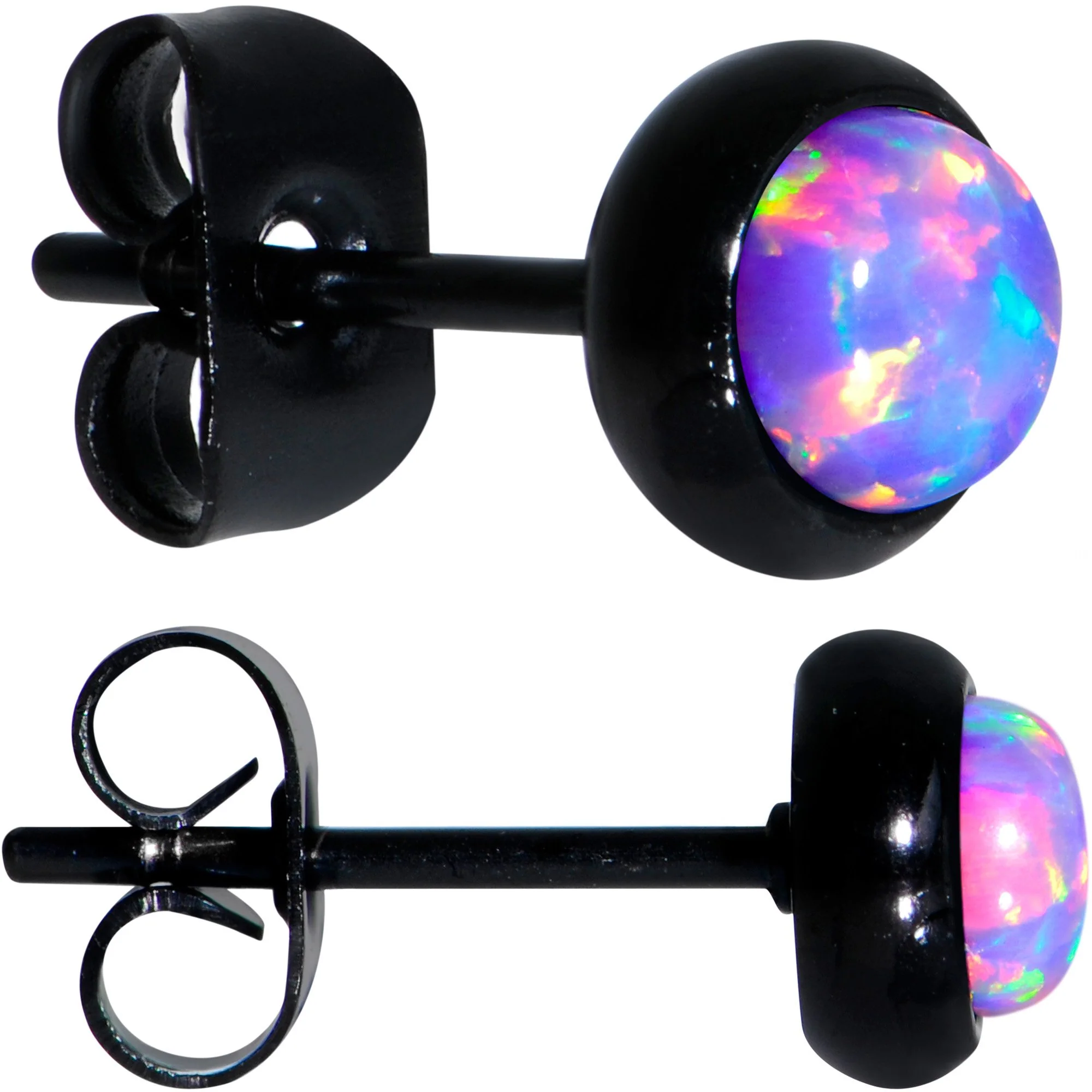 Purple Synthetic Opal Black IP 316L Surgical Steel Stud Earrings - Image 4