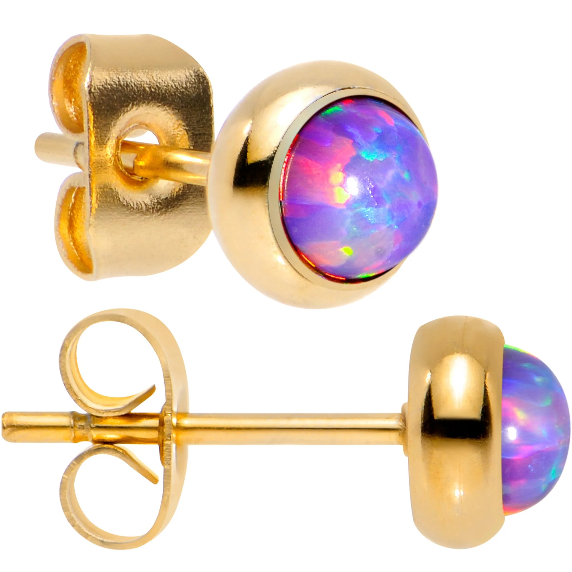 Purple Synthetic Opal Gold IP 316L Surgical Steel Stud Earrings - Image 4