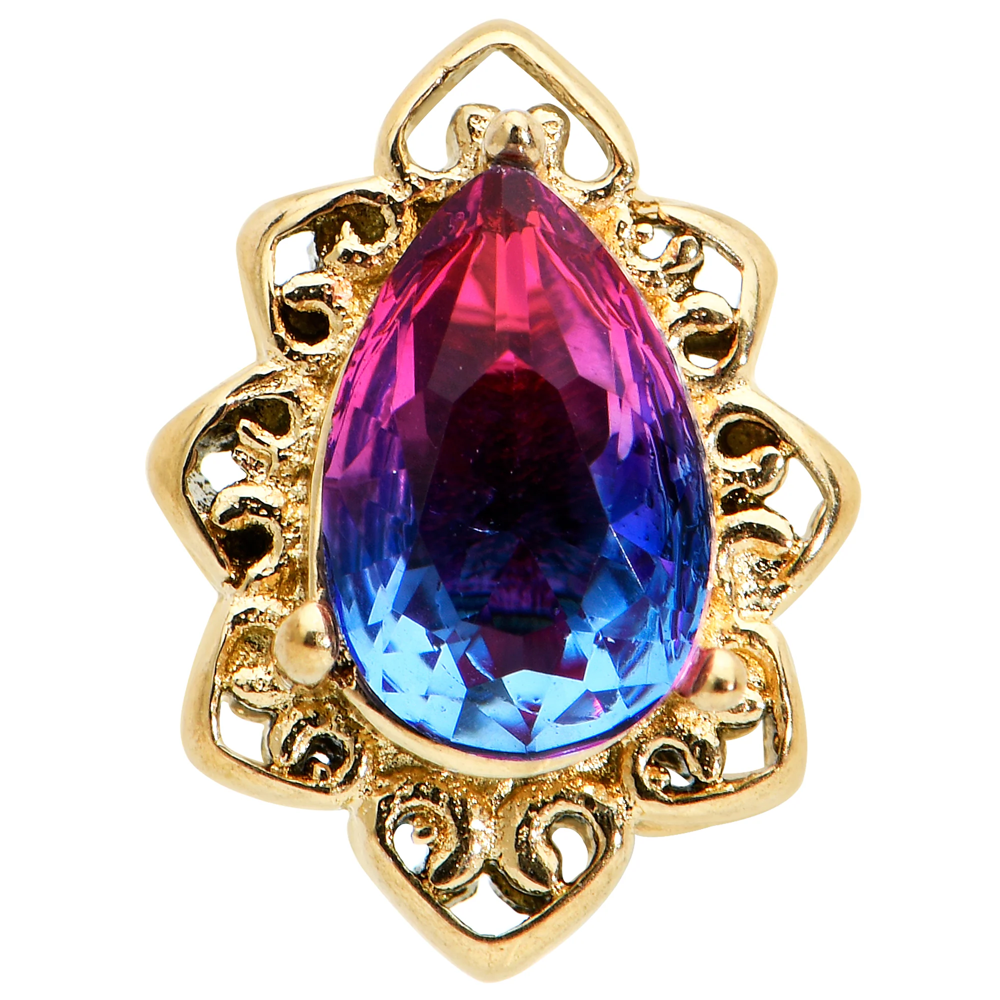 Purple Tourmaline Gold Tone Lacy Drop Barbell Tongue Ring - Image 2