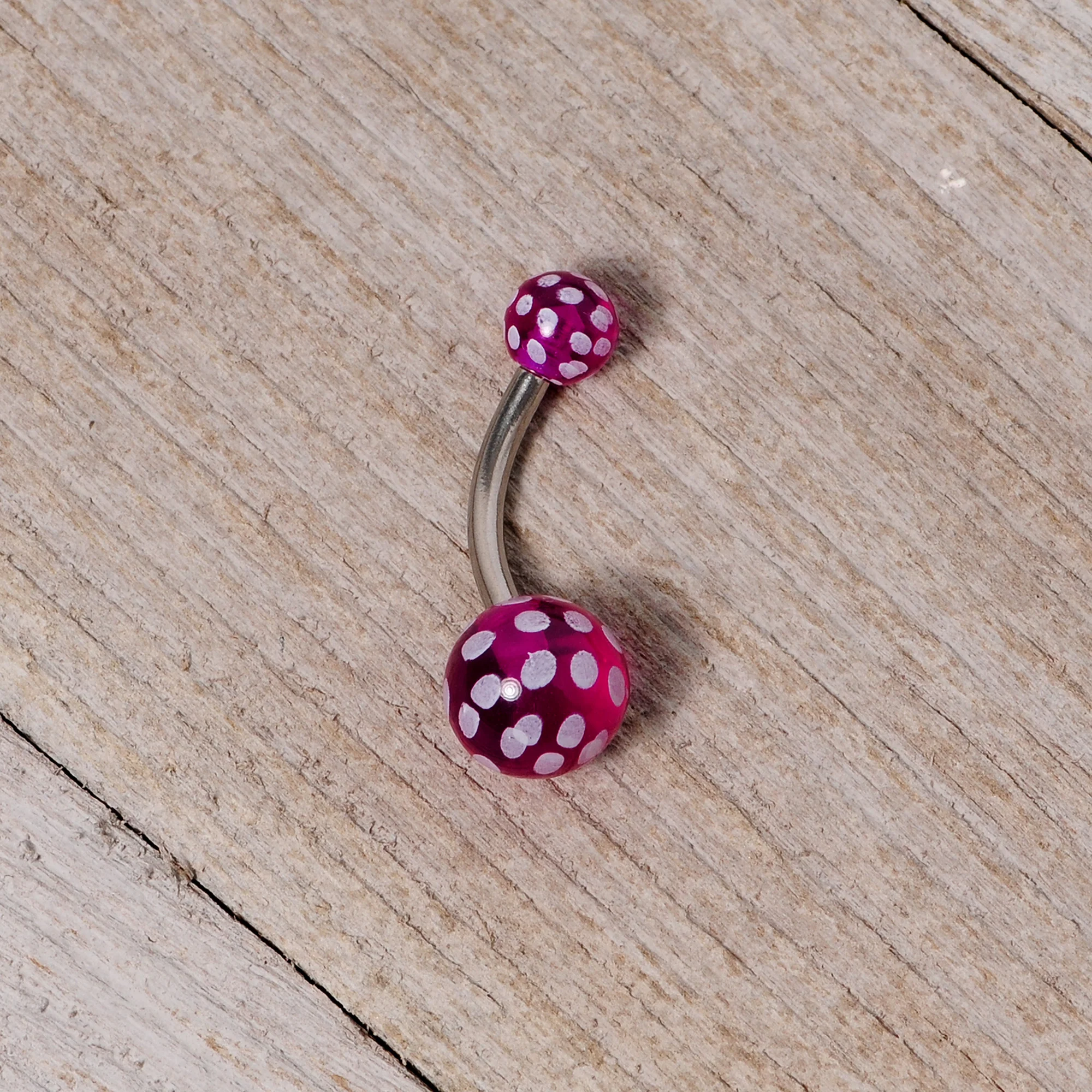 Purple White Polka Dot UV Reactive Acrylic Ball Belly Ring - Image 3