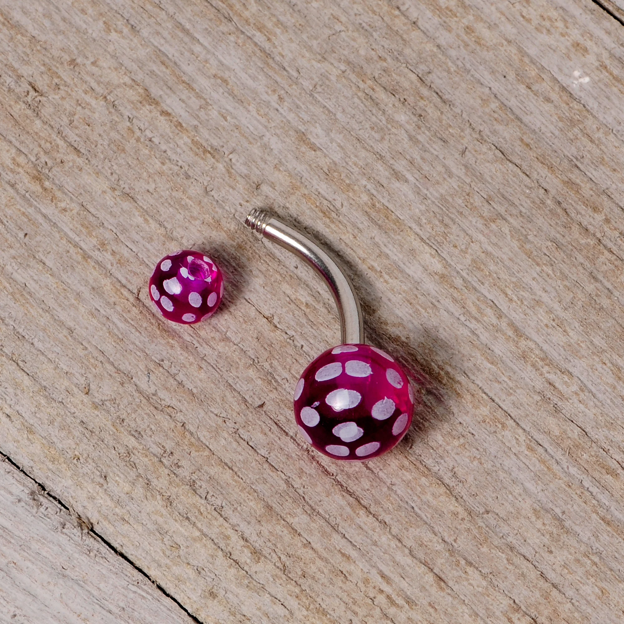 Purple White Polka Dot UV Reactive Acrylic Ball Belly Ring - Image 4