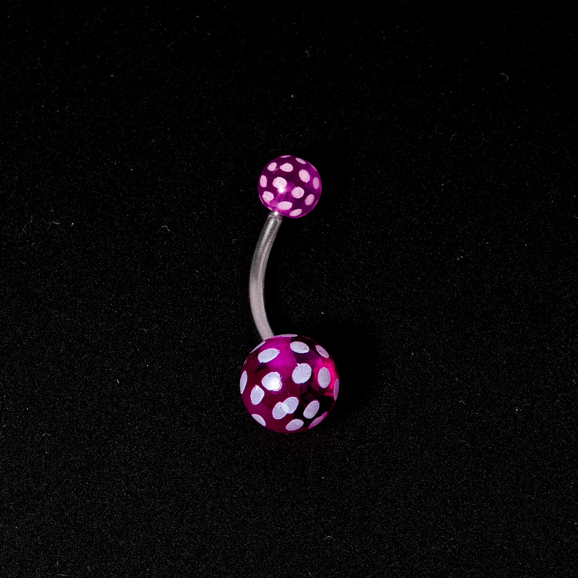 Purple White Polka Dot UV Reactive Acrylic Ball Belly Ring - Image 5