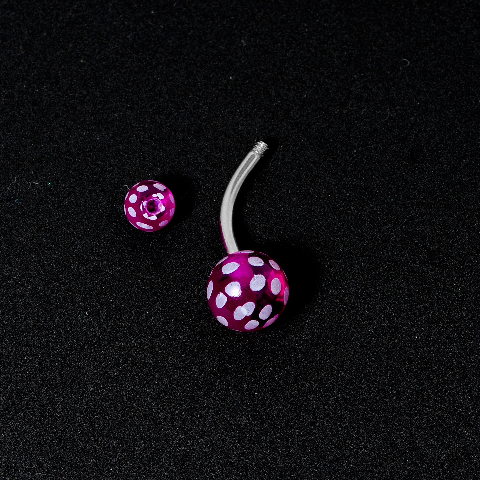 Purple White Polka Dot UV Reactive Acrylic Ball Belly Ring - Image 6