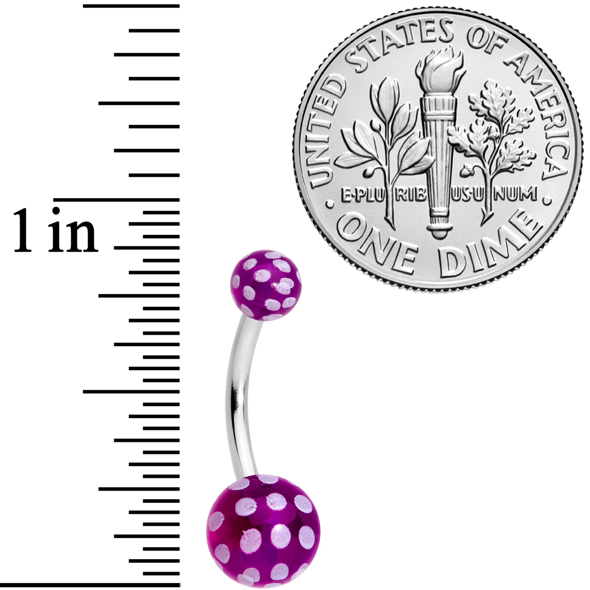 Purple White Polka Dot UV Reactive Acrylic Ball Belly Ring - Image 7