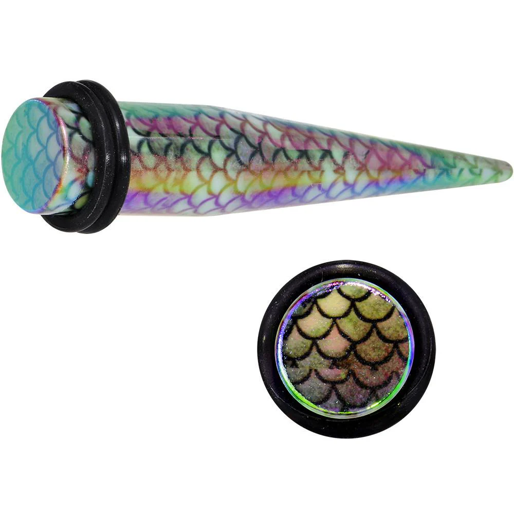 Rainbow Acrylic Mermaid Scale Straight Taper Set 14G to 12mm - Image 2