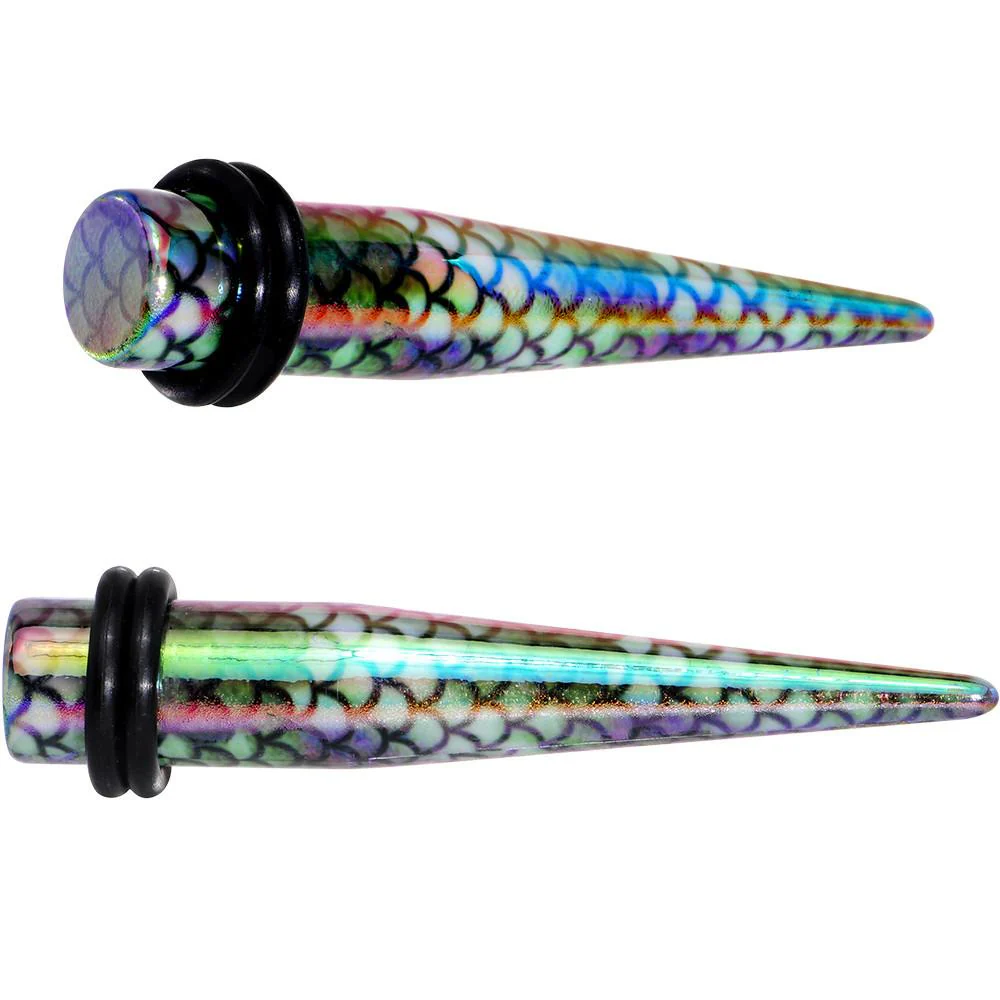 Rainbow Acrylic Mermaid Scale Straight Taper Set 14G to 12mm - Image 3
