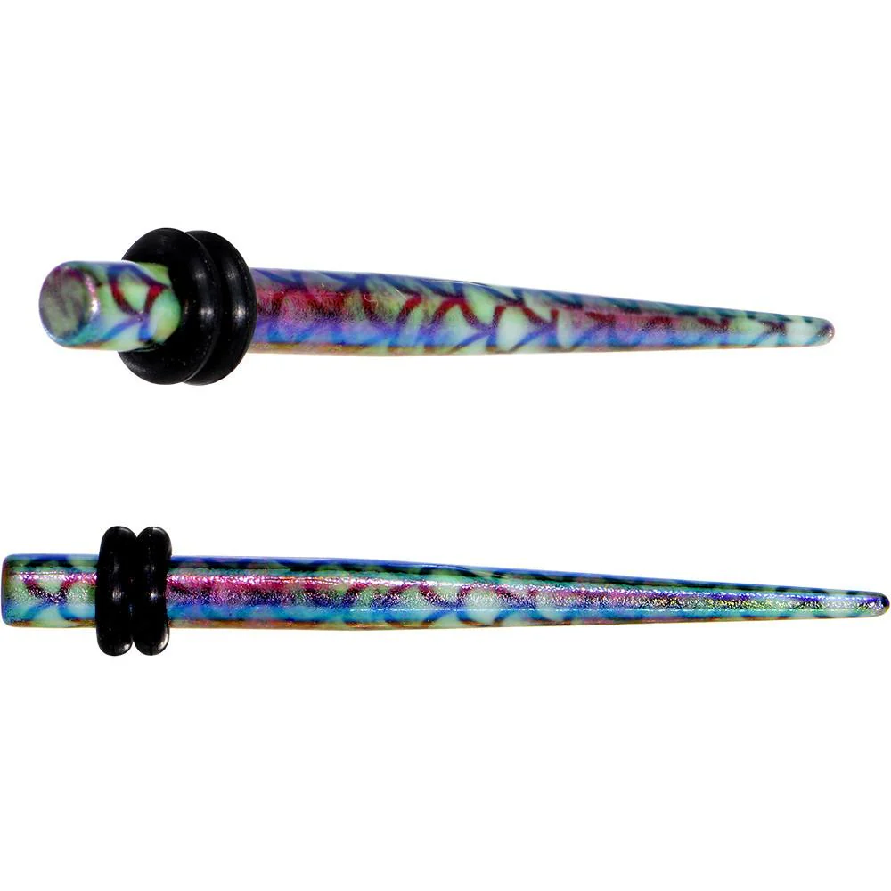 Rainbow Acrylic Mermaid Scale Straight Taper Set 14G to 12mm - Image 7