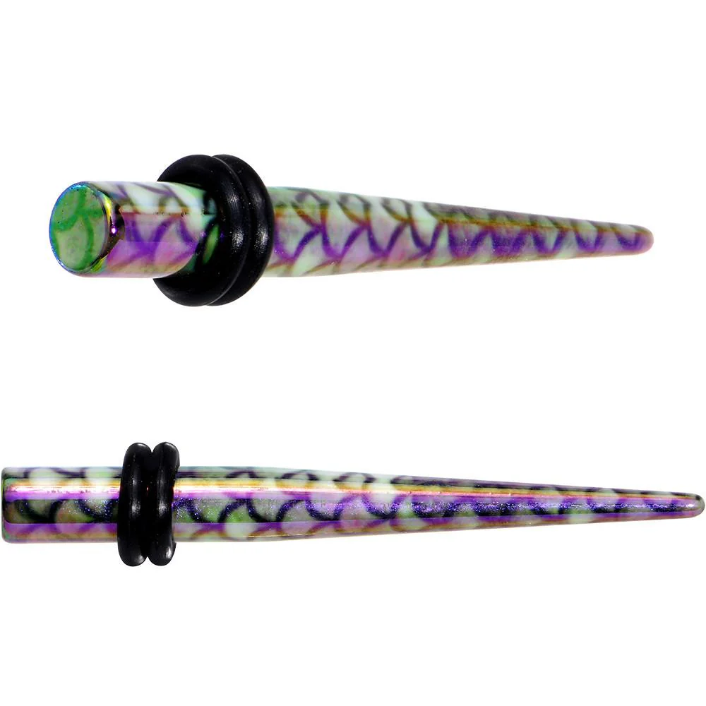 Rainbow Acrylic Mermaid Scale Straight Taper Set 14G to 12mm - Image 8