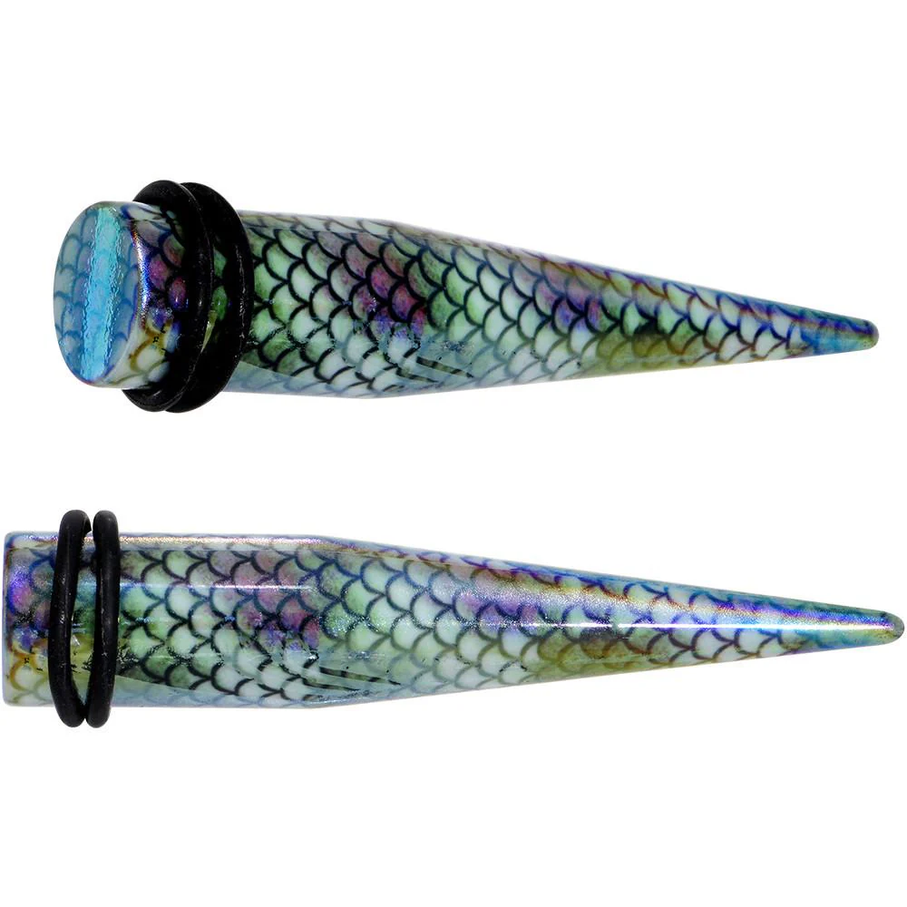 Rainbow Acrylic Mermaid Scale Straight Taper Set 14G to 12mm - Image 9
