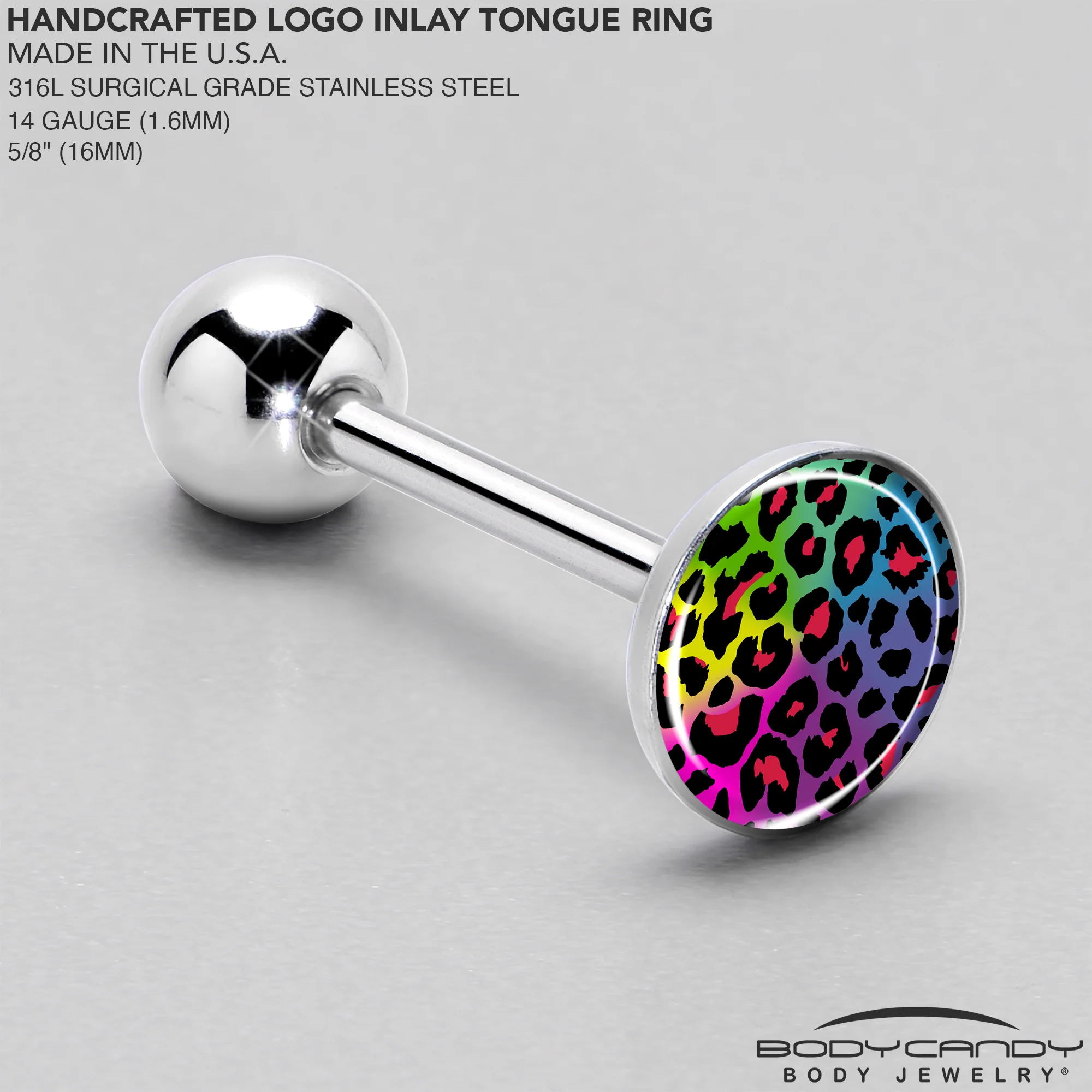 Rainbow Cheetah Print Barbell Tongue Ring by Onyx O - Image 4