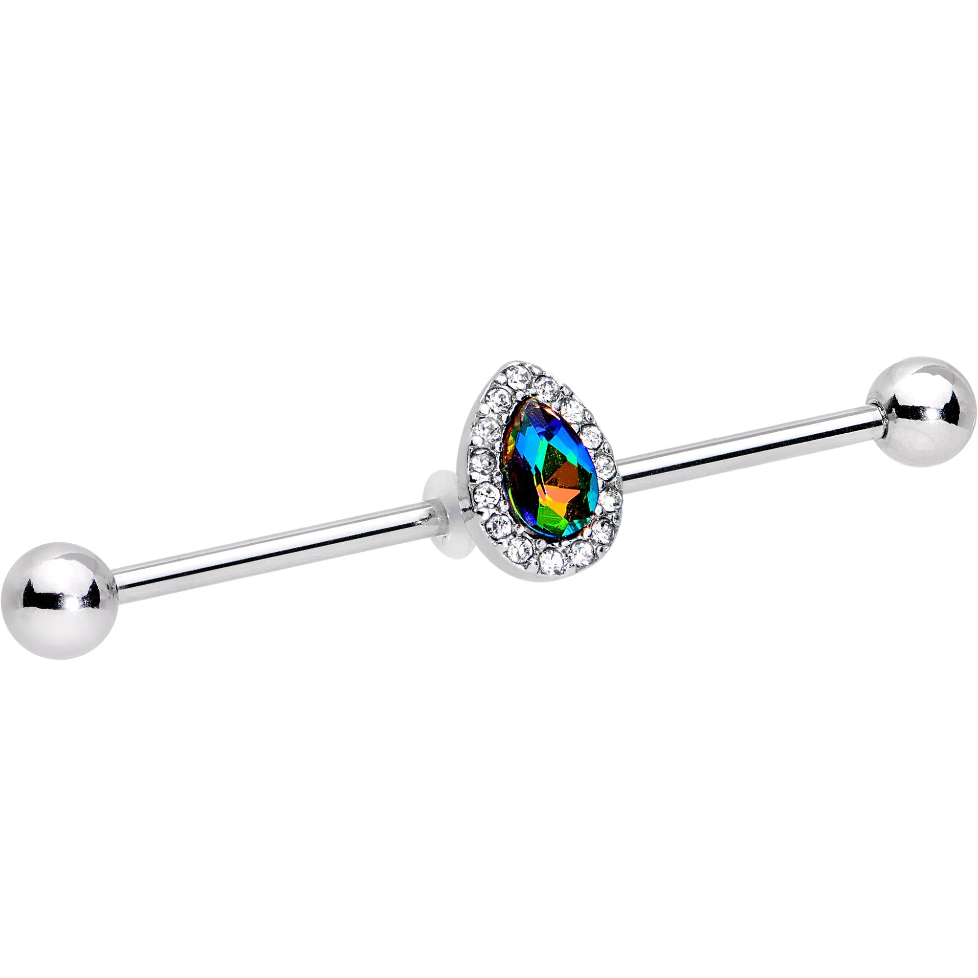 Rainbow Gem Bubblegum Teardrop Industrial Barbell 38mm - Image 2
