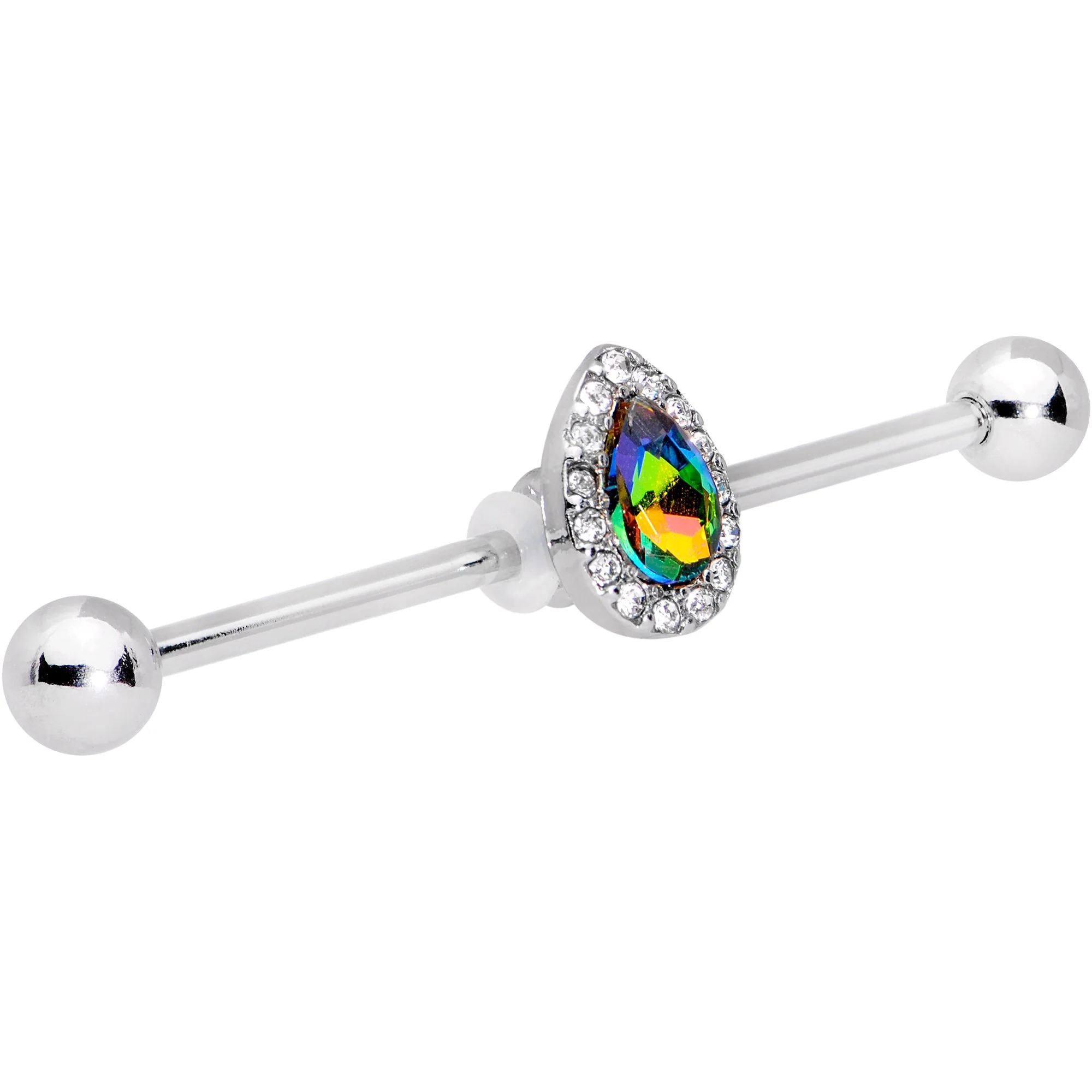 Rainbow Gem Bubblegum Teardrop Industrial Barbell 38mm - Image 3