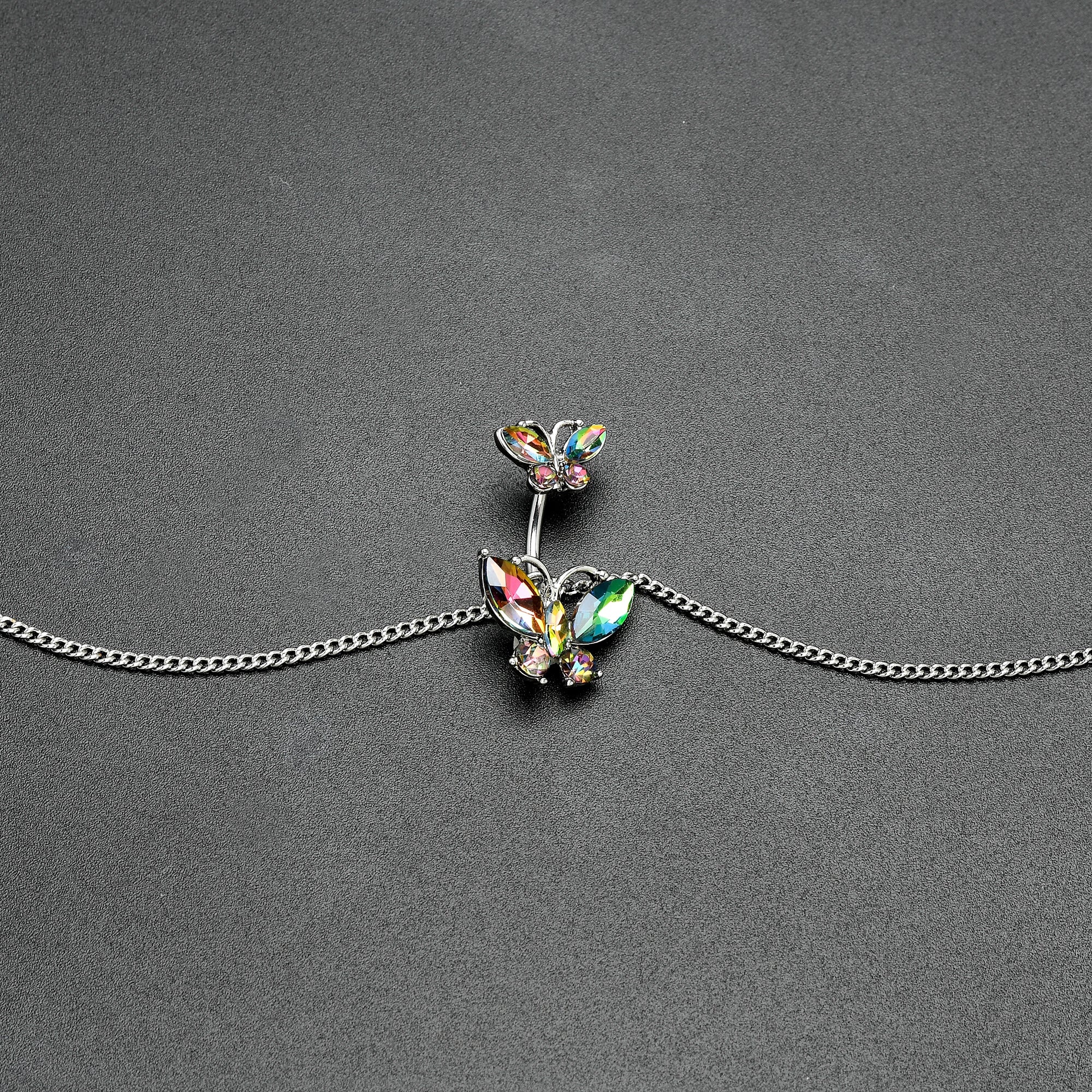 Rainbow Gem Butterfly Beauties Double Mount Belly Ring Belly Chain - Image 7